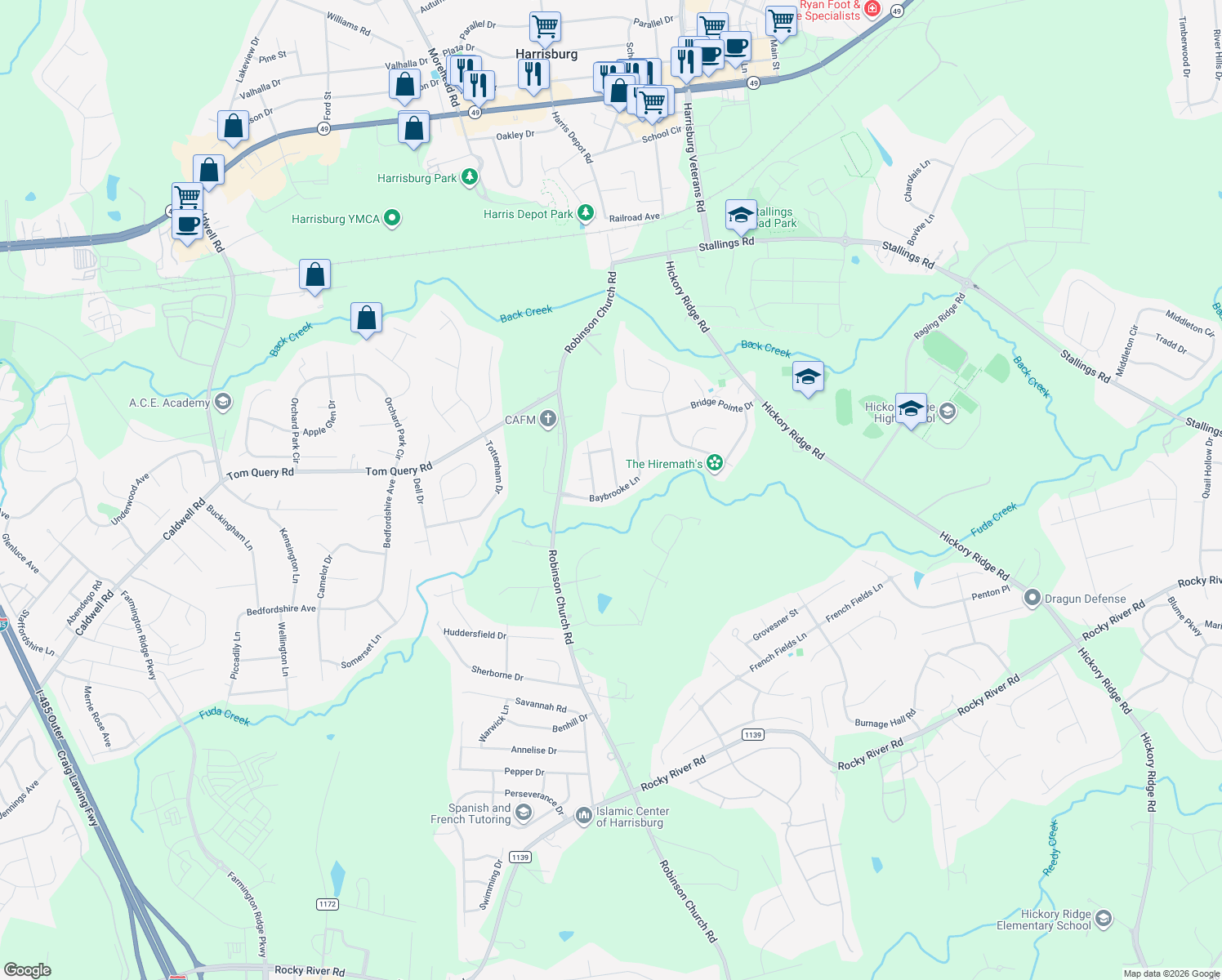 map of restaurants, bars, coffee shops, grocery stores, and more near 7233 Old Valley Way in Harrisburg