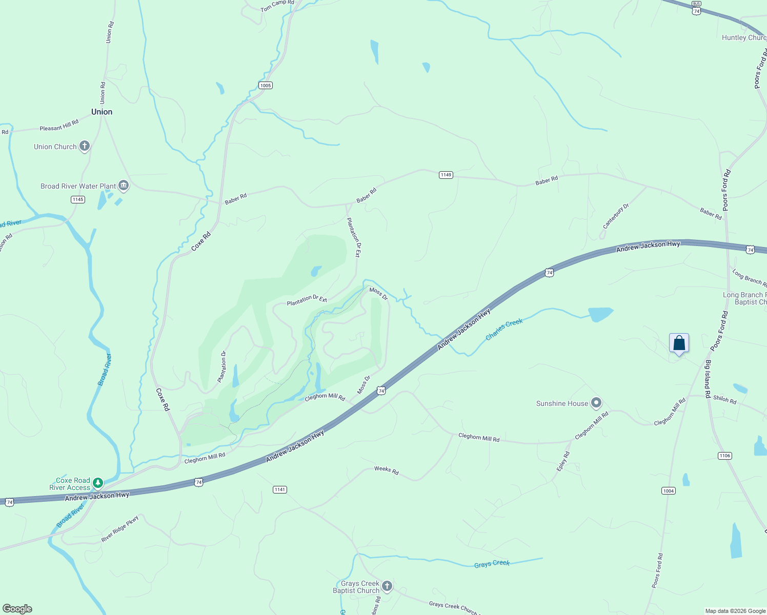 map of restaurants, bars, coffee shops, grocery stores, and more near 379 Moss Drive in Rutherfordton