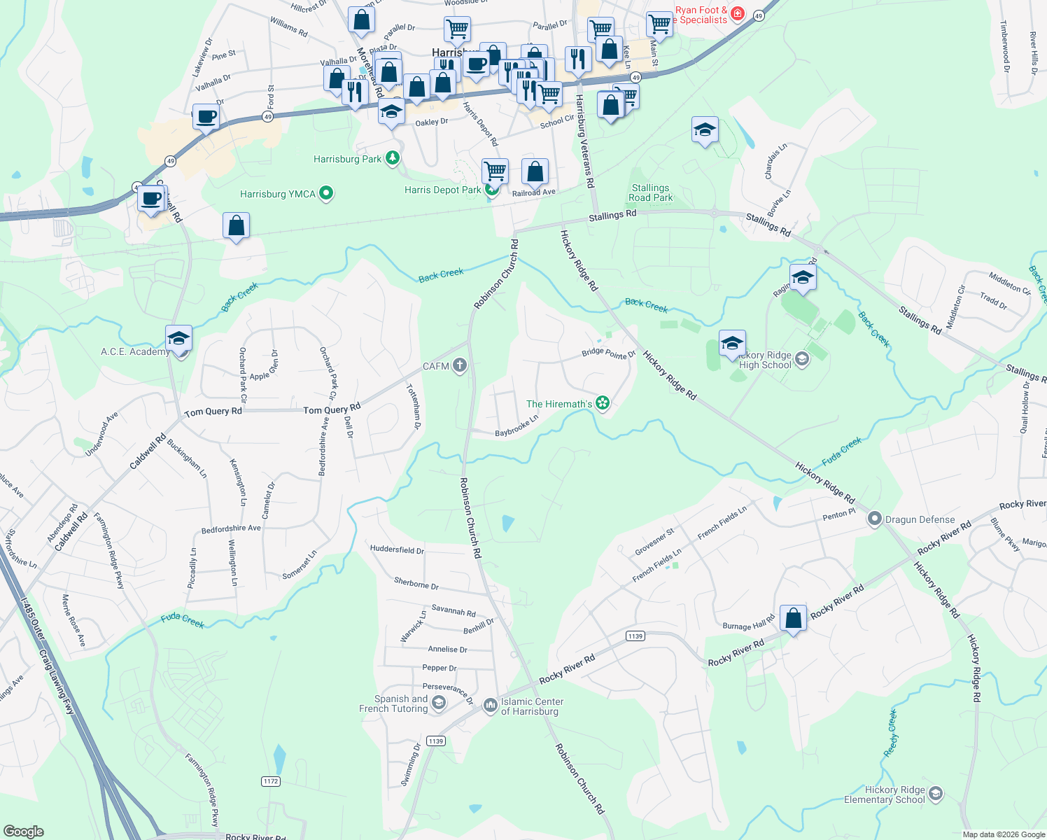 map of restaurants, bars, coffee shops, grocery stores, and more near 7233 Old Valley Way in Harrisburg