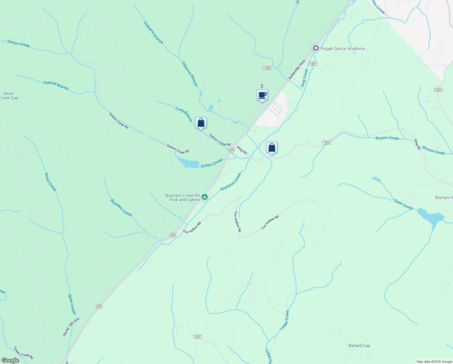 map of restaurants, bars, coffee shops, grocery stores, and more near 28-98 Shortview Drive in Pisgah Forest