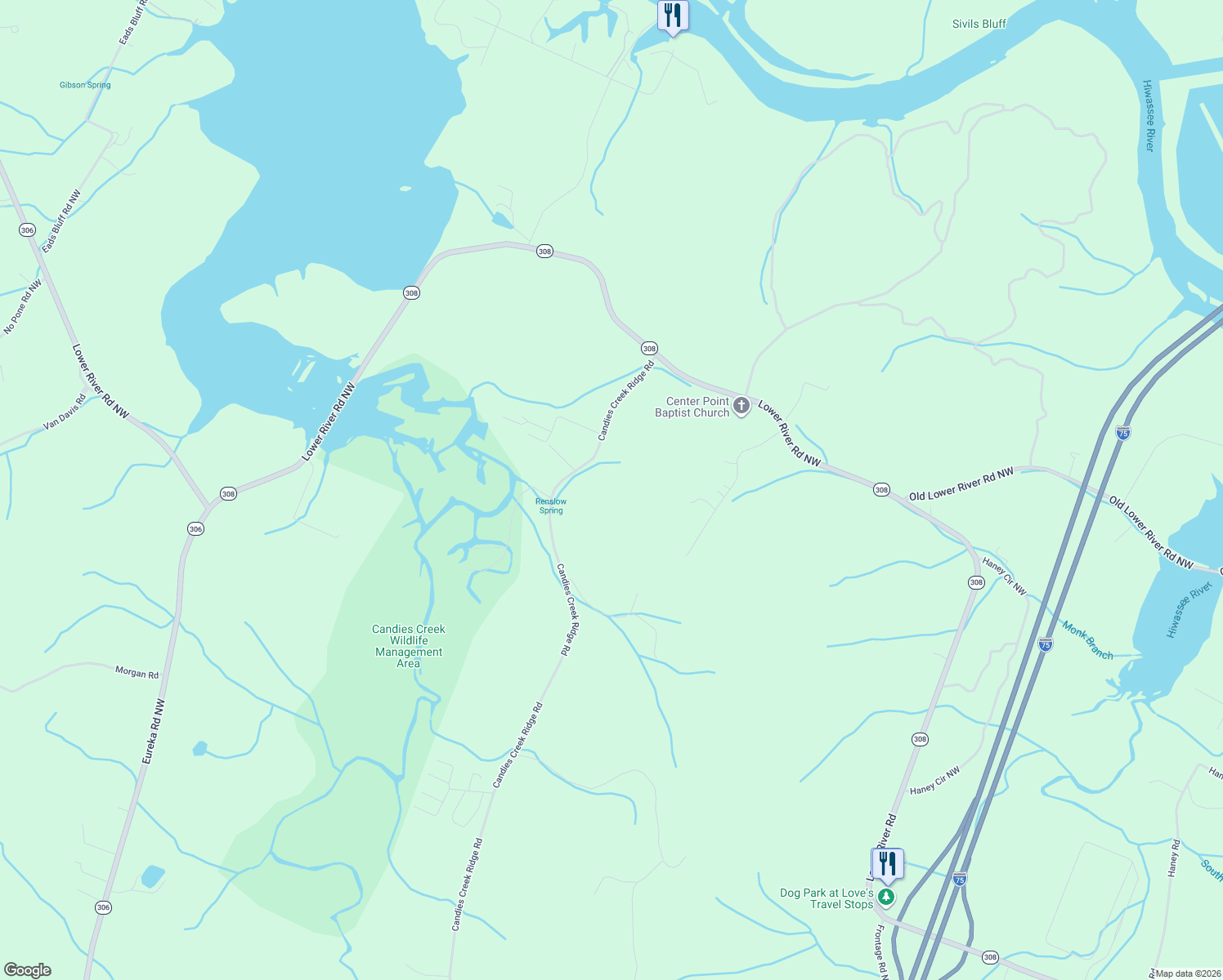 map of restaurants, bars, coffee shops, grocery stores, and more near 8754 Candies Creek Ridge Road in Charleston