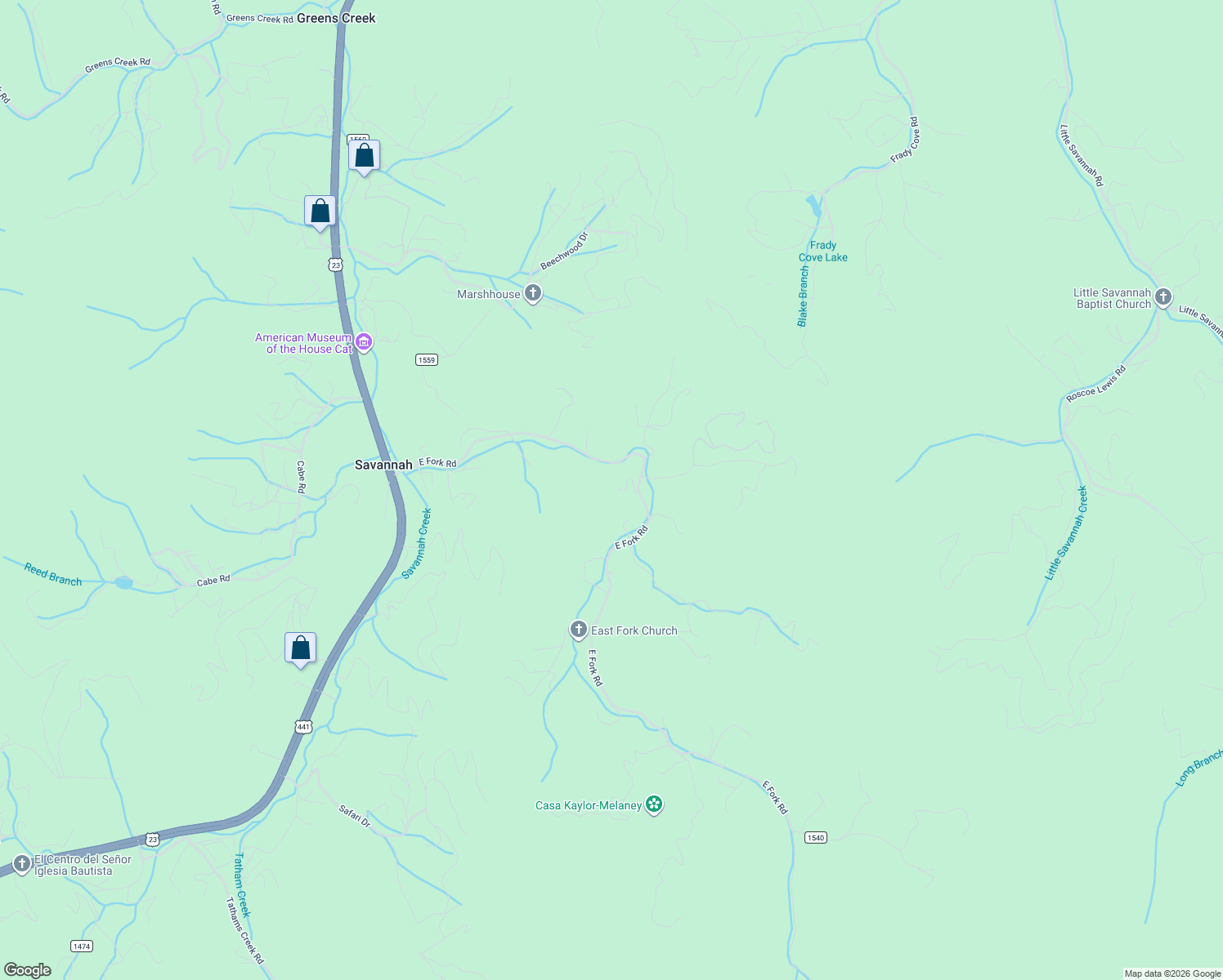 map of restaurants, bars, coffee shops, grocery stores, and more near 954 East Fork Road in Sylva