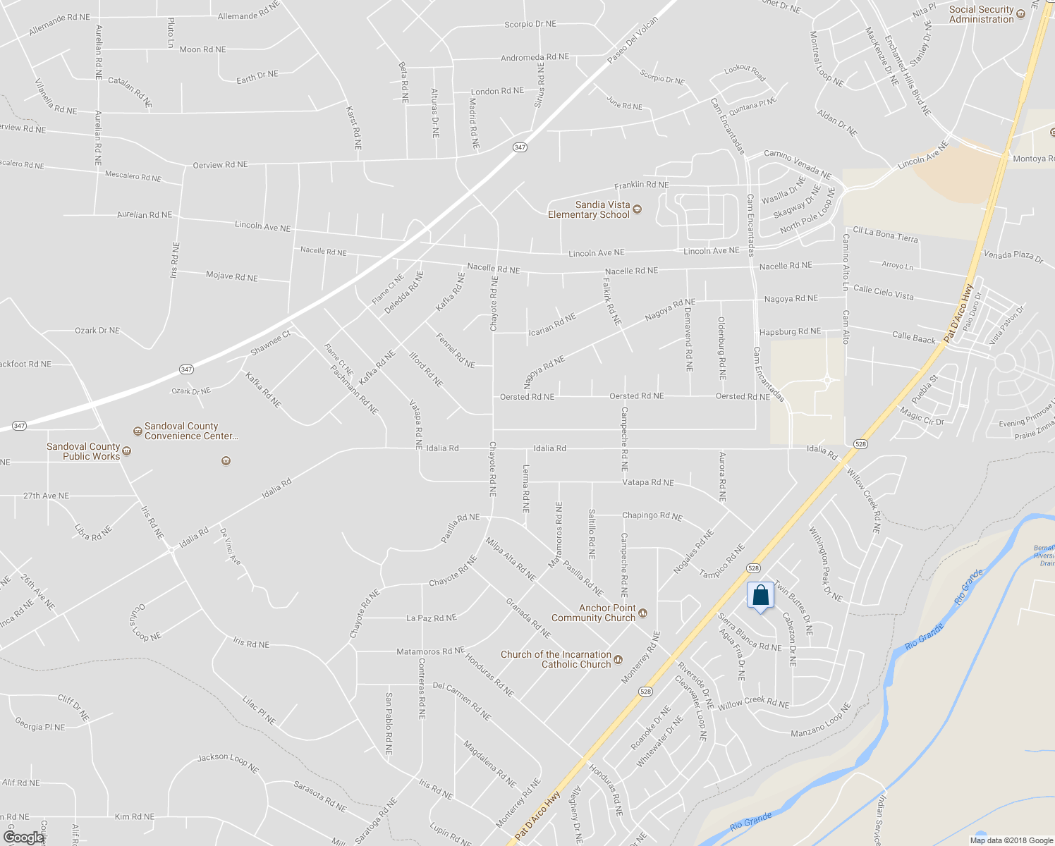 map of restaurants, bars, coffee shops, grocery stores, and more near 6501 Kalgan Road Northeast in Rio Rancho