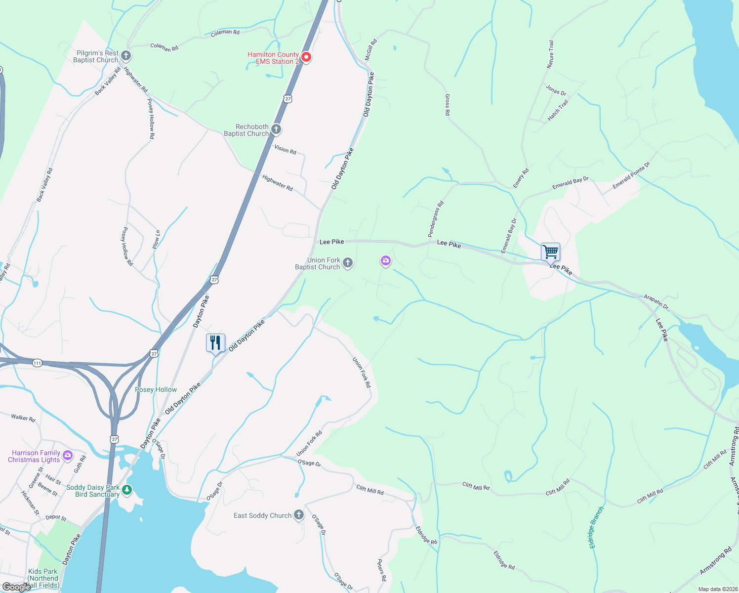 map of restaurants, bars, coffee shops, grocery stores, and more near 12361 Nee Cee Drive in Soddy-Daisy