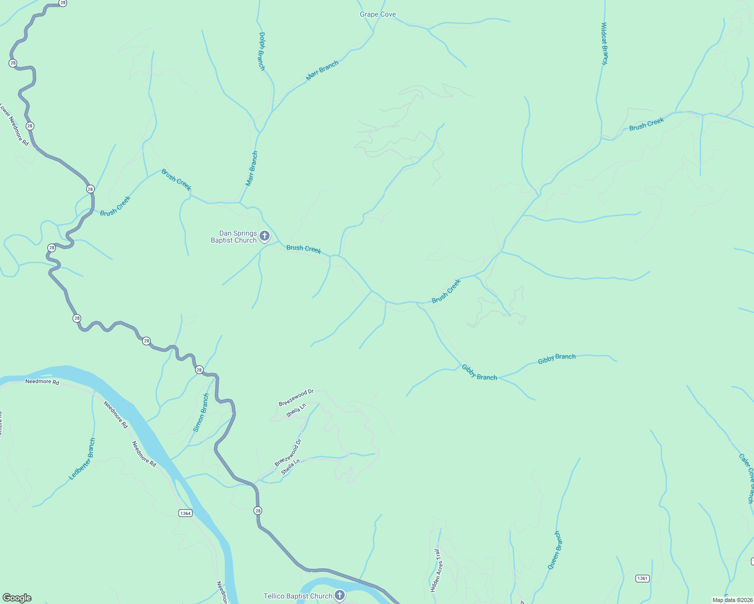 map of restaurants, bars, coffee shops, grocery stores, and more near 1932 Brush Creek Road in Bryson City