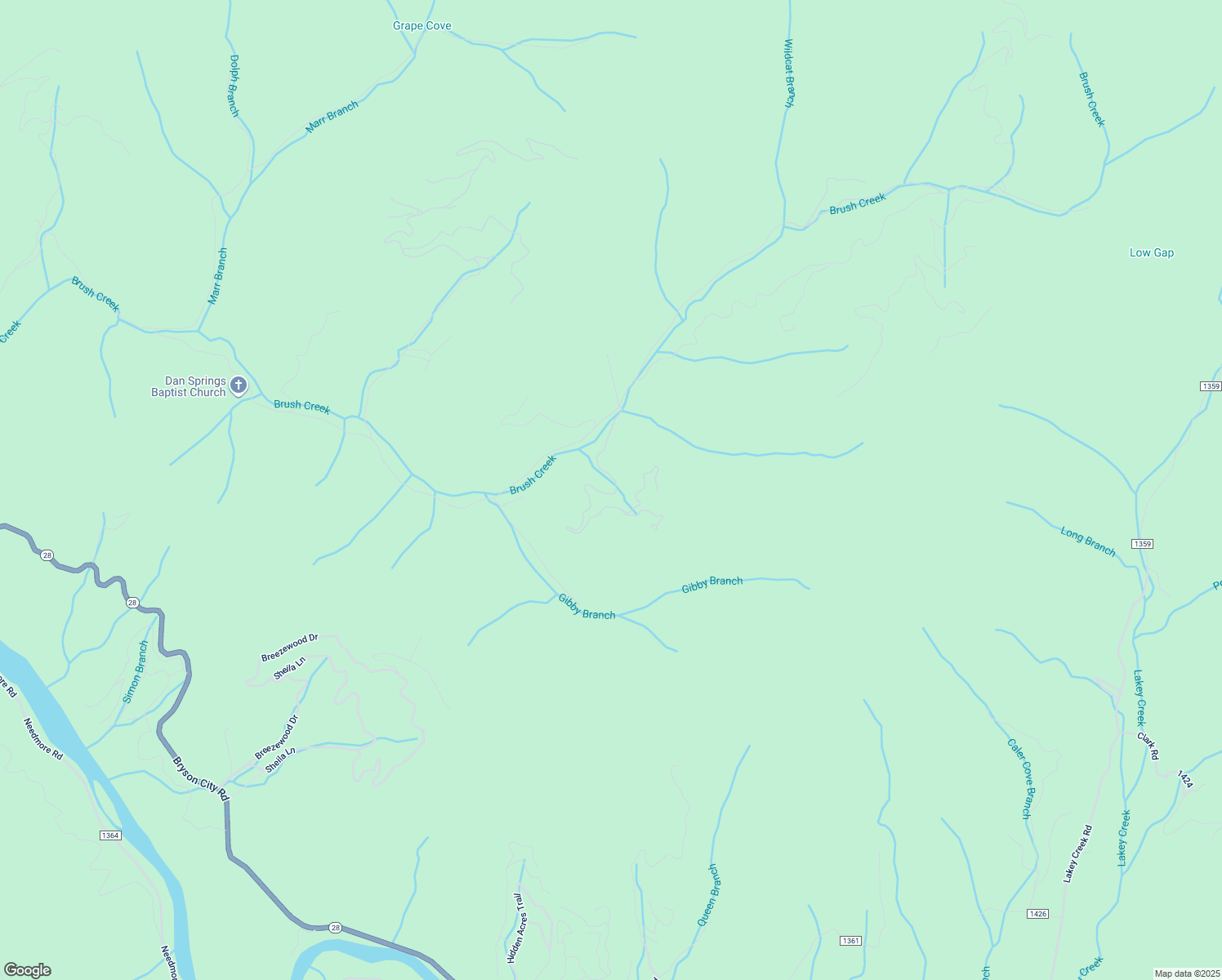 map of restaurants, bars, coffee shops, grocery stores, and more near 280 Fox Run Road in Bryson City