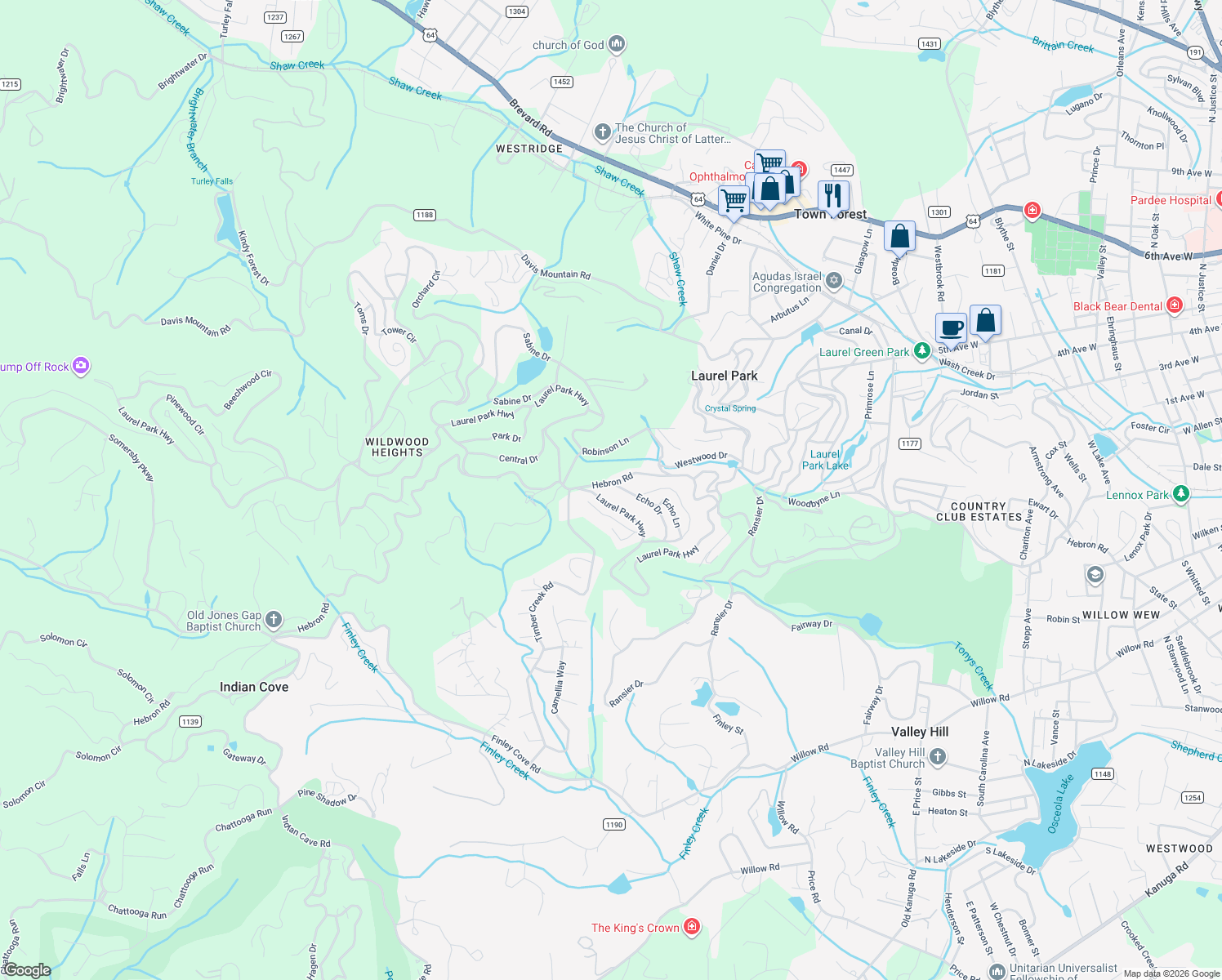 map of restaurants, bars, coffee shops, grocery stores, and more near 105 Echo Drive in Hendersonville