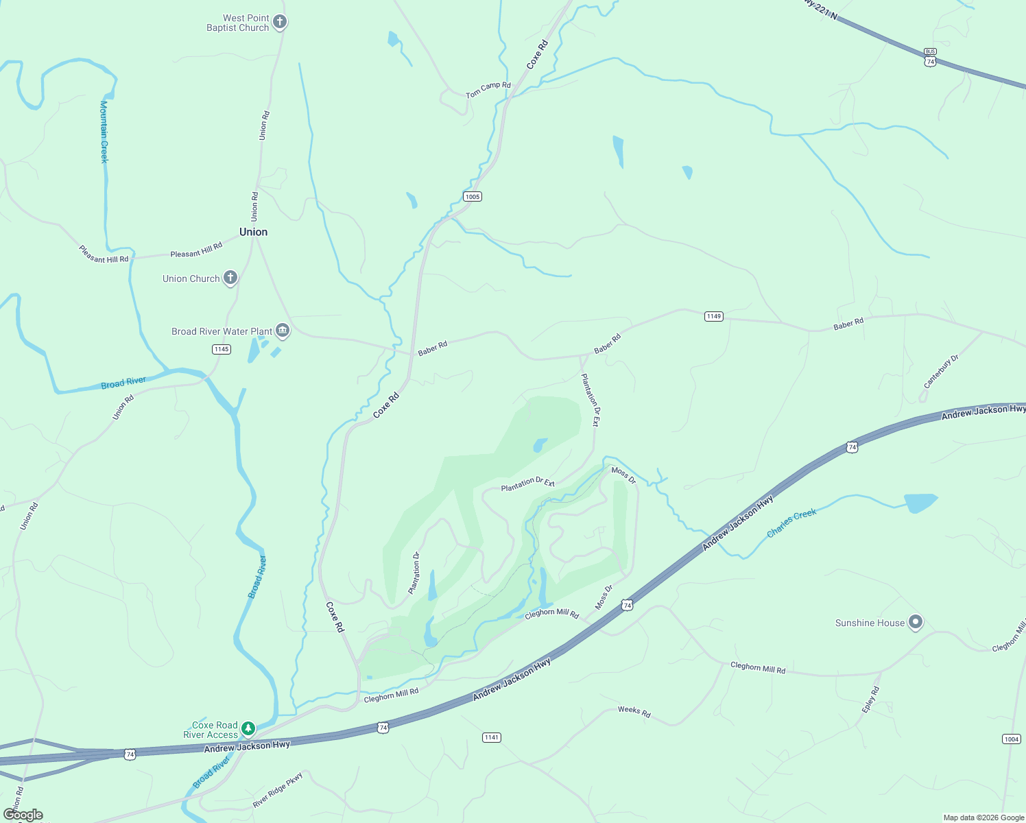 map of restaurants, bars, coffee shops, grocery stores, and more near 125 Annapolis Court in Rutherfordton