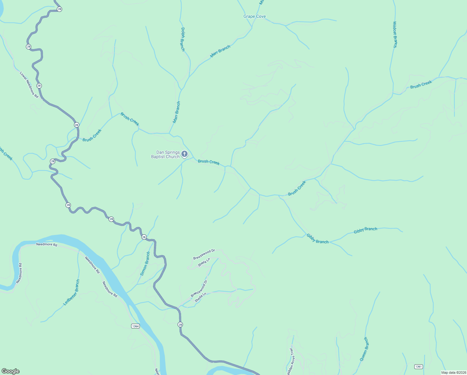 map of restaurants, bars, coffee shops, grocery stores, and more near 1782 Brush Creek Road in Bryson City
