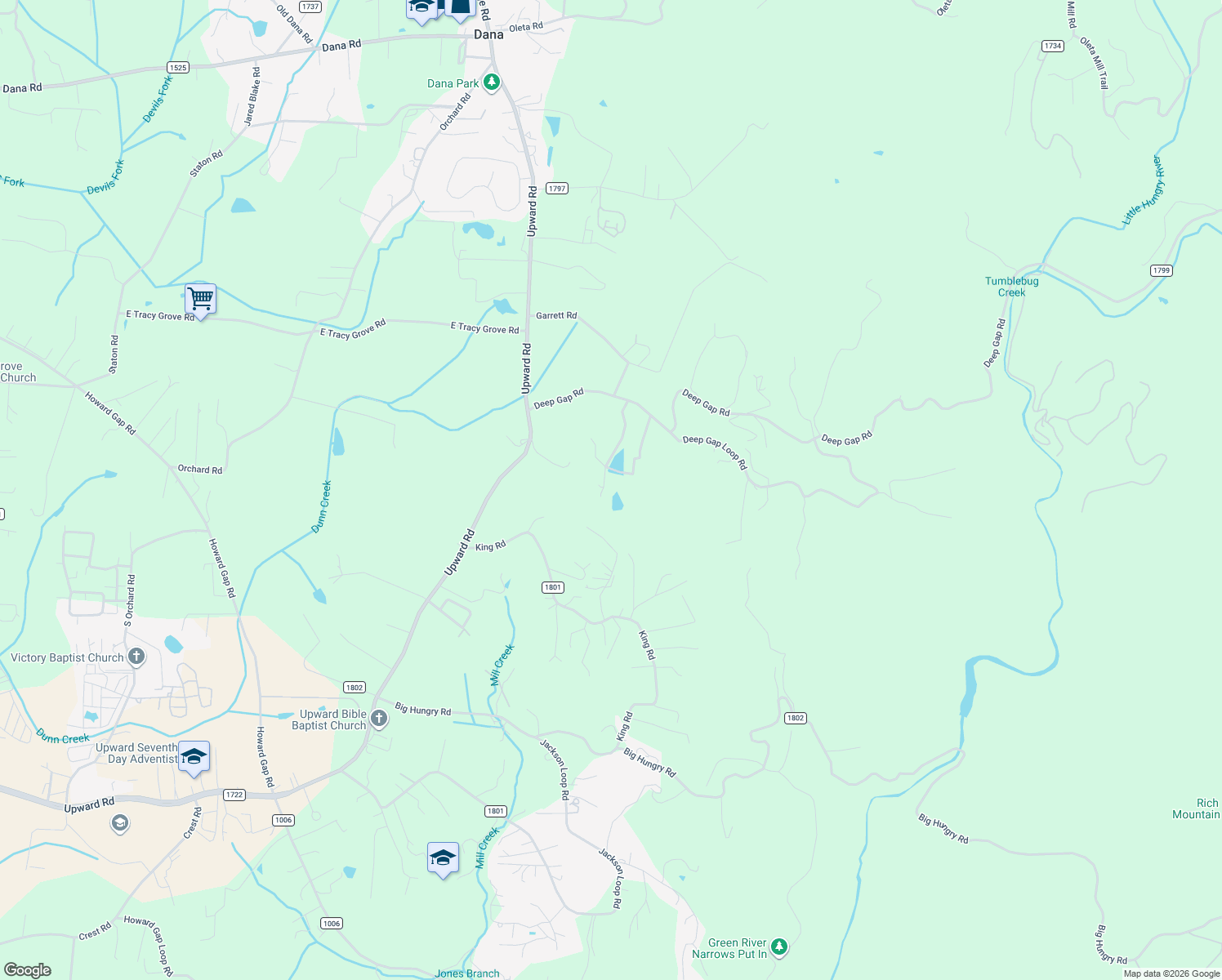 map of restaurants, bars, coffee shops, grocery stores, and more near 224 Larry Ball Drive in Flat Rock