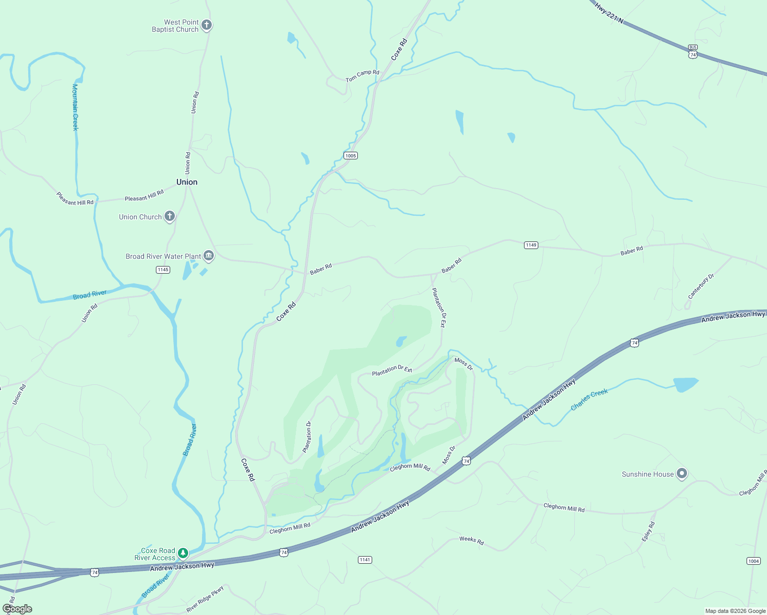 map of restaurants, bars, coffee shops, grocery stores, and more near 125 Annapolis Court in Rutherfordton