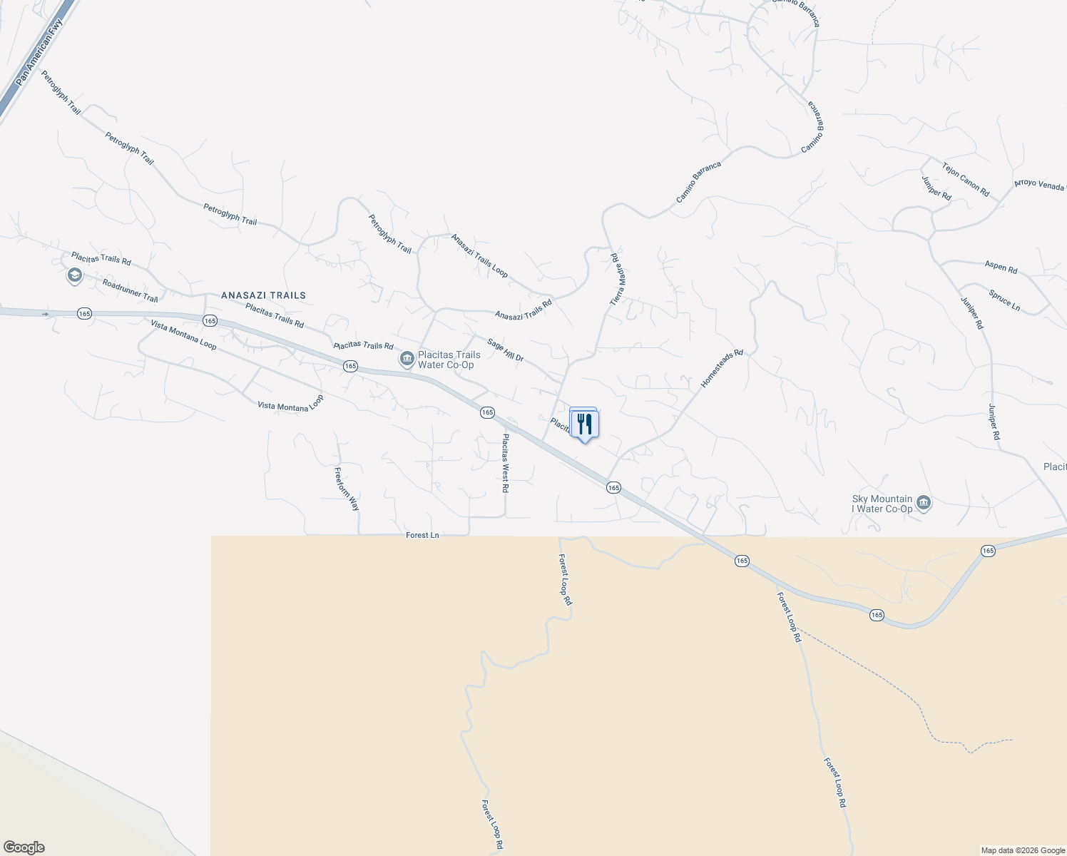 map of restaurants, bars, coffee shops, grocery stores, and more near 1 Tierra Madre Road in Placitas