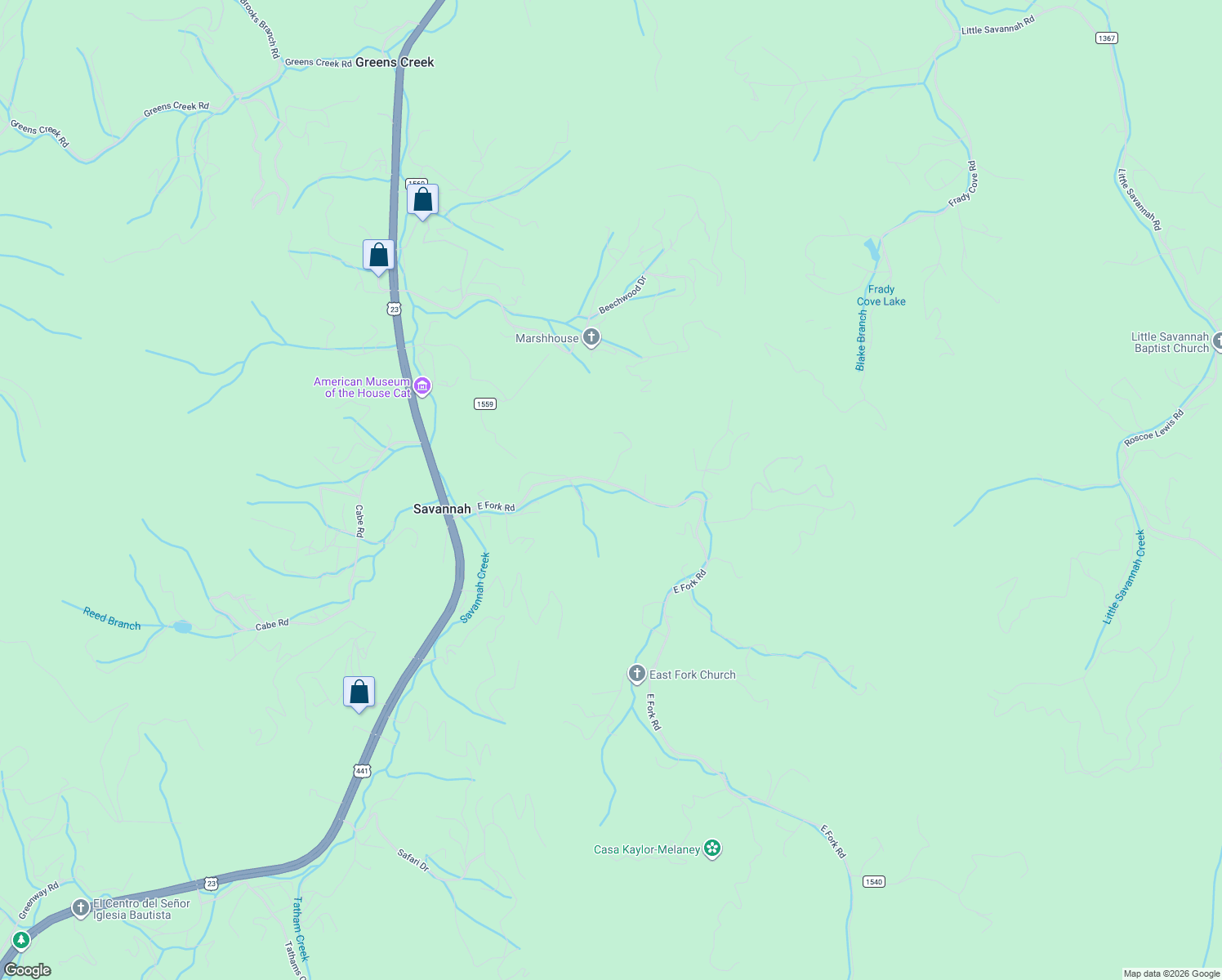 map of restaurants, bars, coffee shops, grocery stores, and more near 538 East Fork Road in Sylva