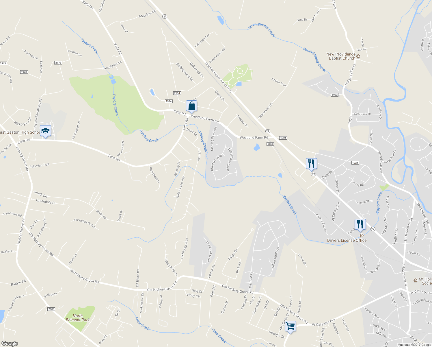 map of restaurants, bars, coffee shops, grocery stores, and more near 505 Planters Way in Mount Holly