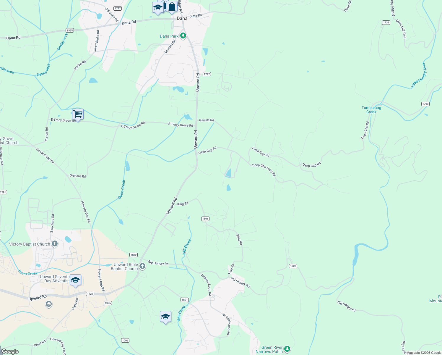 map of restaurants, bars, coffee shops, grocery stores, and more near 224 Larry Ball Drive in Flat Rock