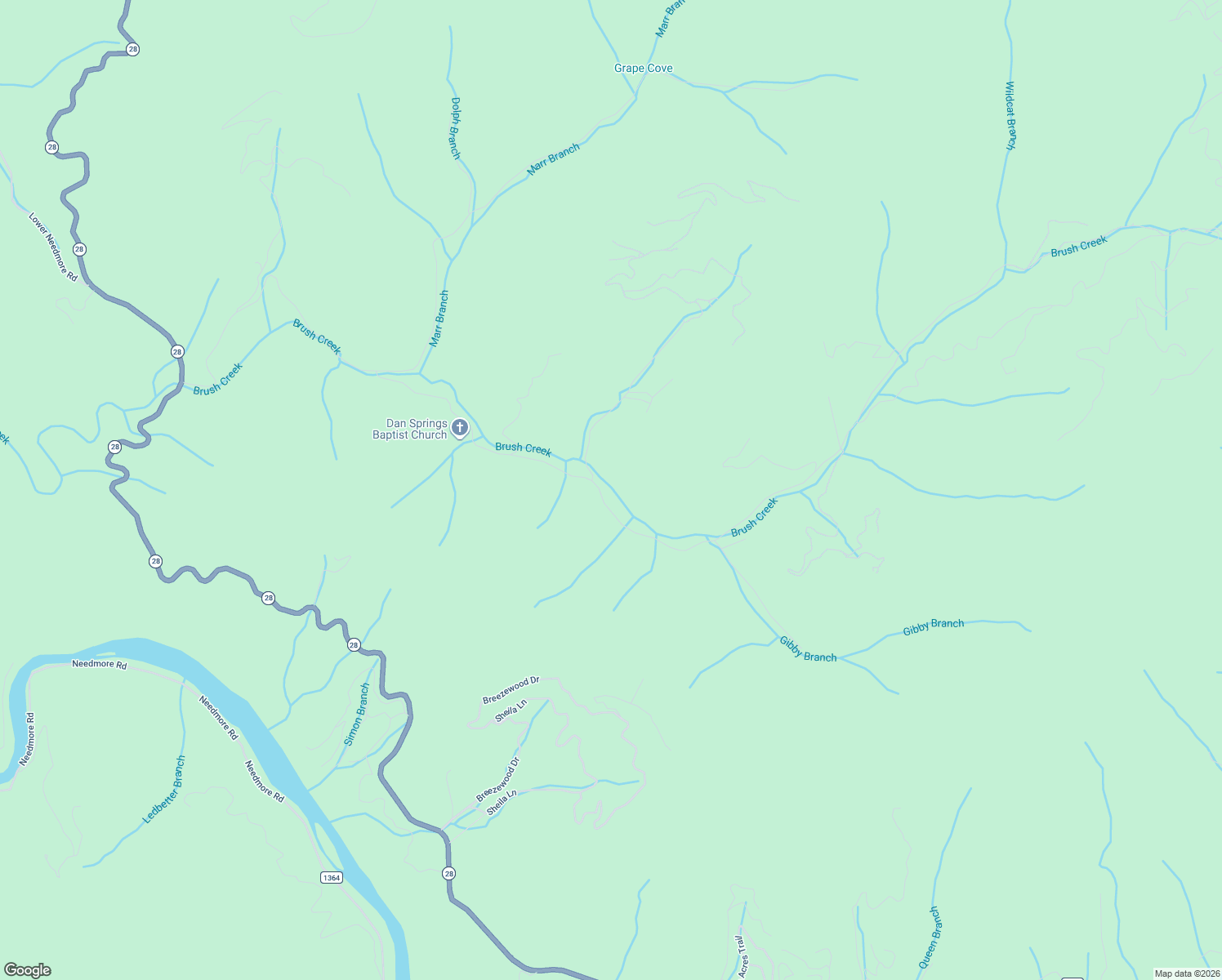 map of restaurants, bars, coffee shops, grocery stores, and more near 1782 Brush Creek Road in Bryson City