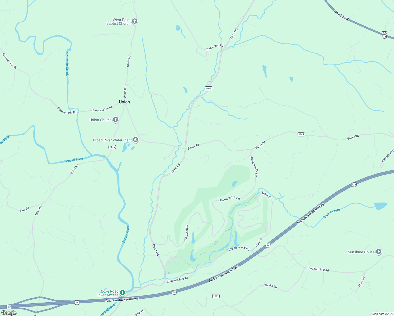 map of restaurants, bars, coffee shops, grocery stores, and more near 181 Coxe Ridge in Rutherfordton