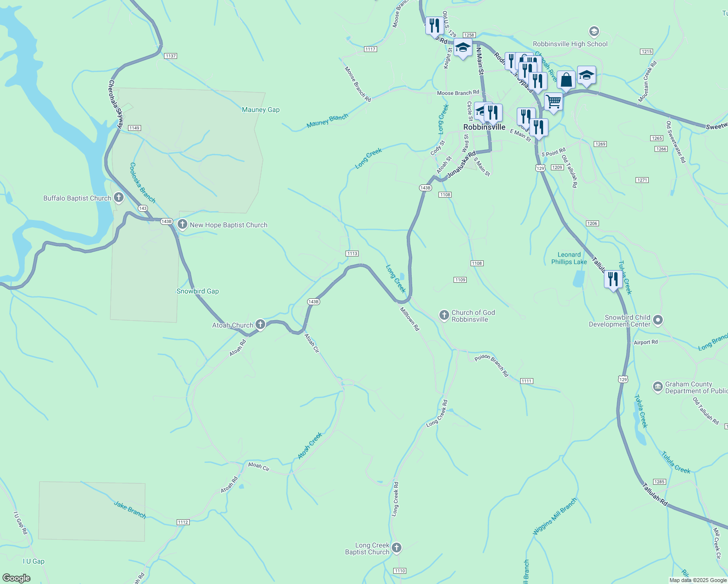 map of restaurants, bars, coffee shops, grocery stores, and more near 861 Snowbird Road in Robbinsville