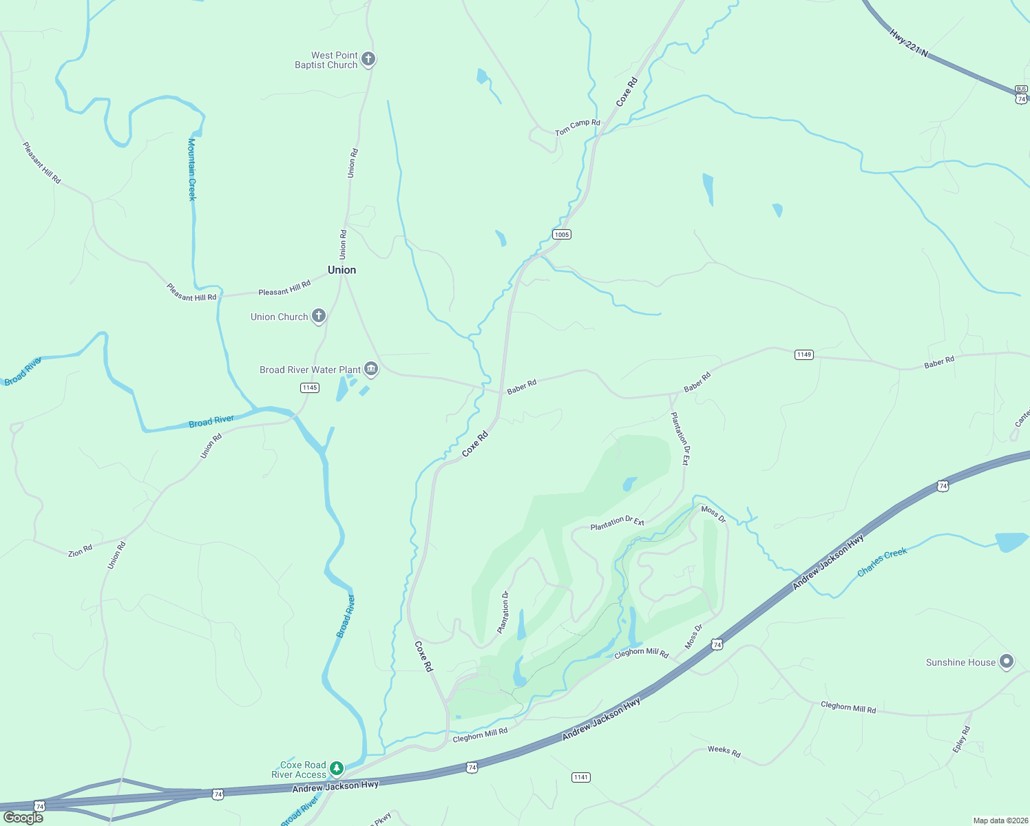 map of restaurants, bars, coffee shops, grocery stores, and more near 181 Coxe Ridge in Rutherfordton