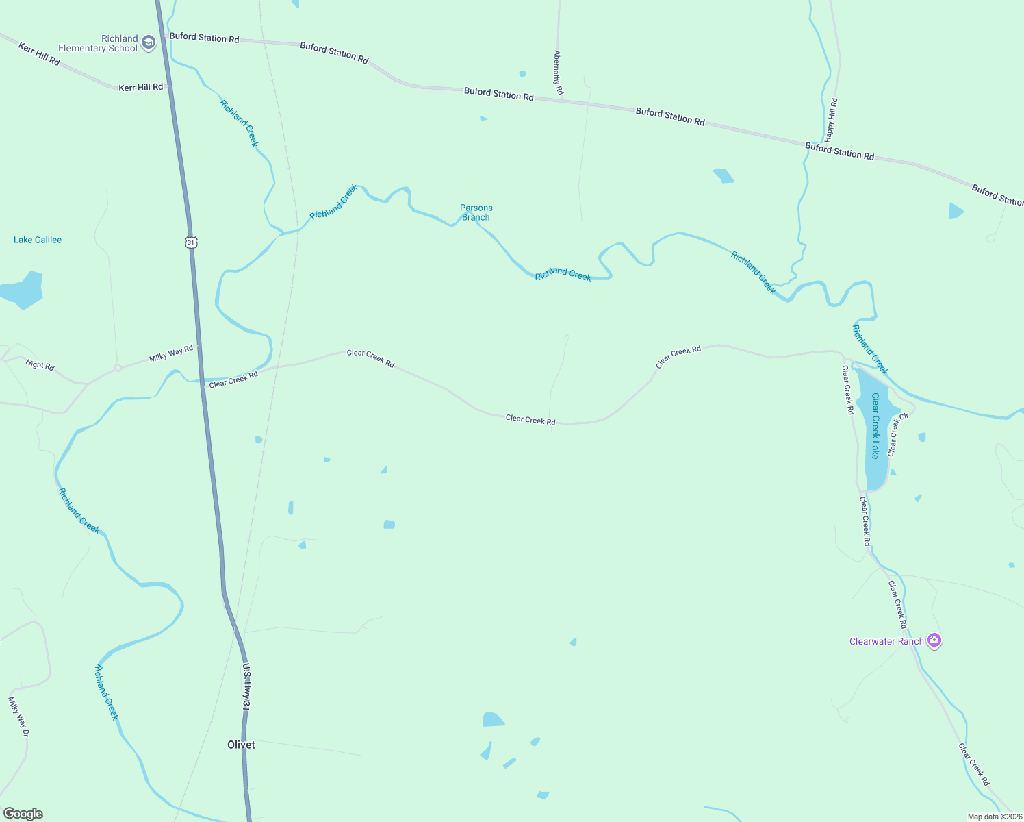 map of restaurants, bars, coffee shops, grocery stores, and more near 1217 Clear Creek Road in Pulaski