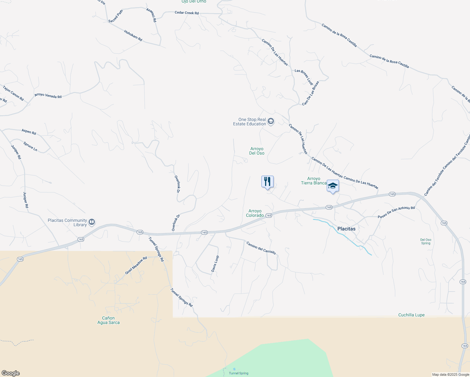 map of restaurants, bars, coffee shops, grocery stores, and more near 52 Camino De La Buena Vista in Placitas