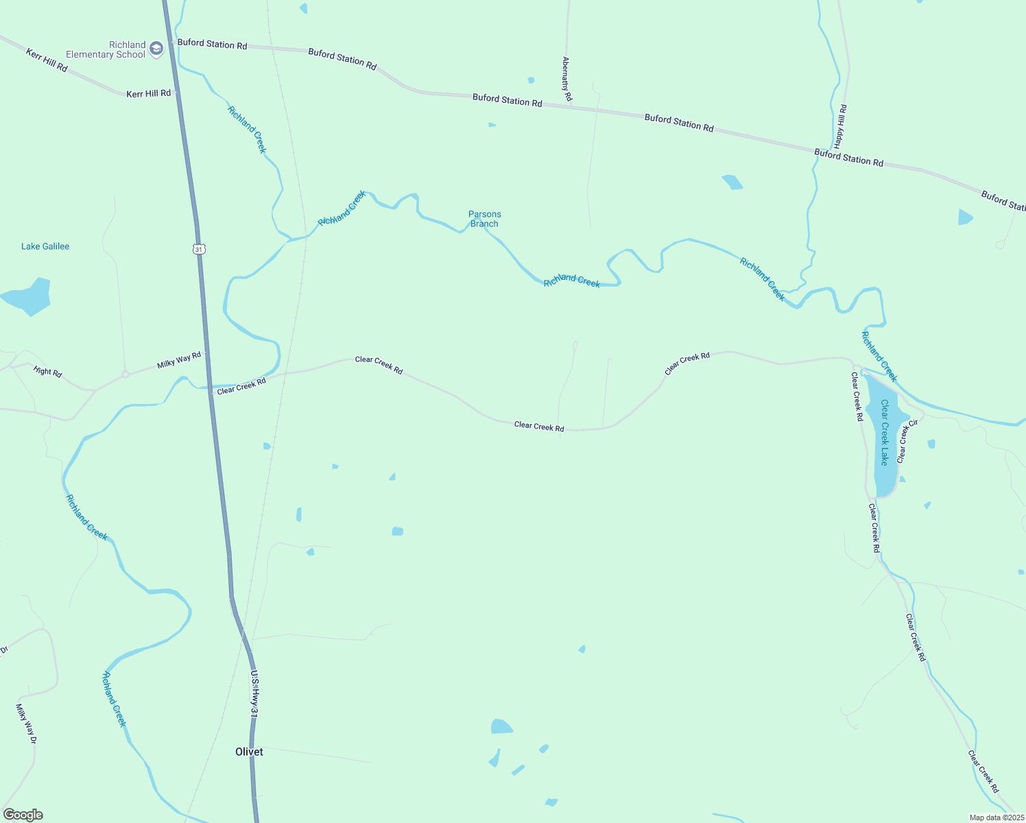 map of restaurants, bars, coffee shops, grocery stores, and more near 1217 Clear Creek Road in Pulaski