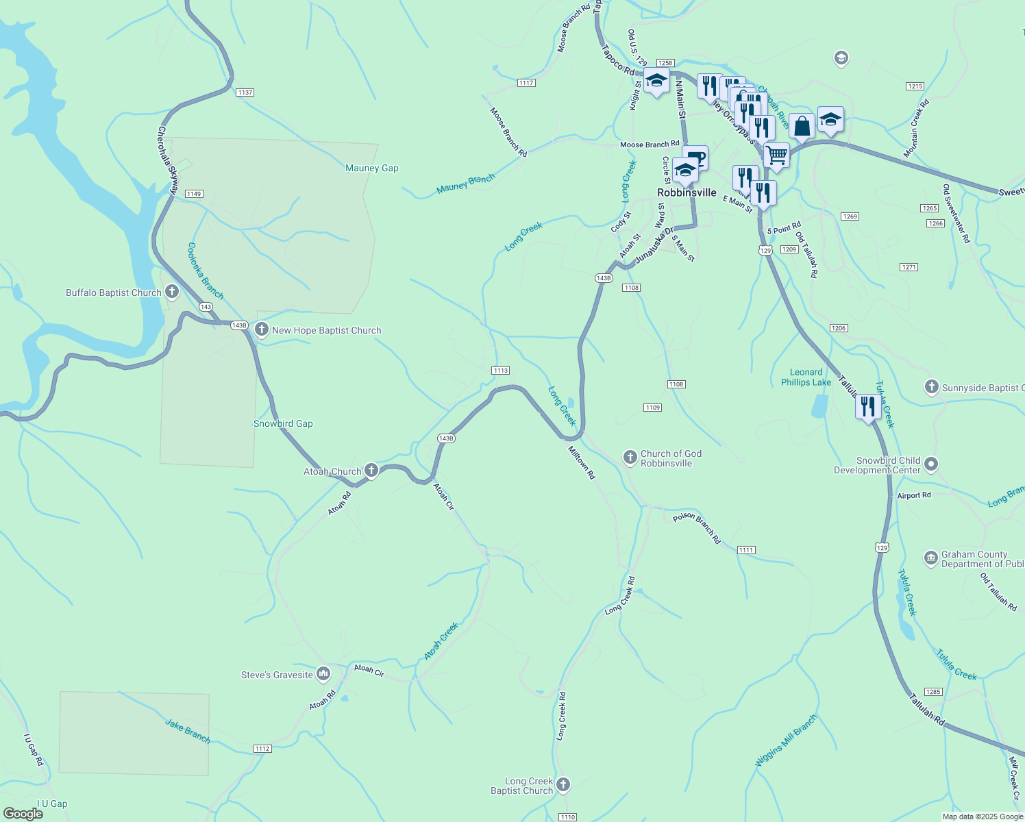map of restaurants, bars, coffee shops, grocery stores, and more near 861 Snowbird Road in Robbinsville