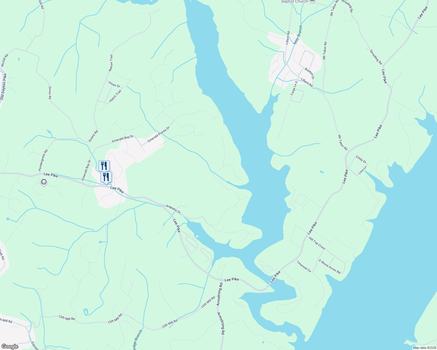 map of restaurants, bars, coffee shops, grocery stores, and more near 13206 Bellacoola Drive in Soddy-Daisy