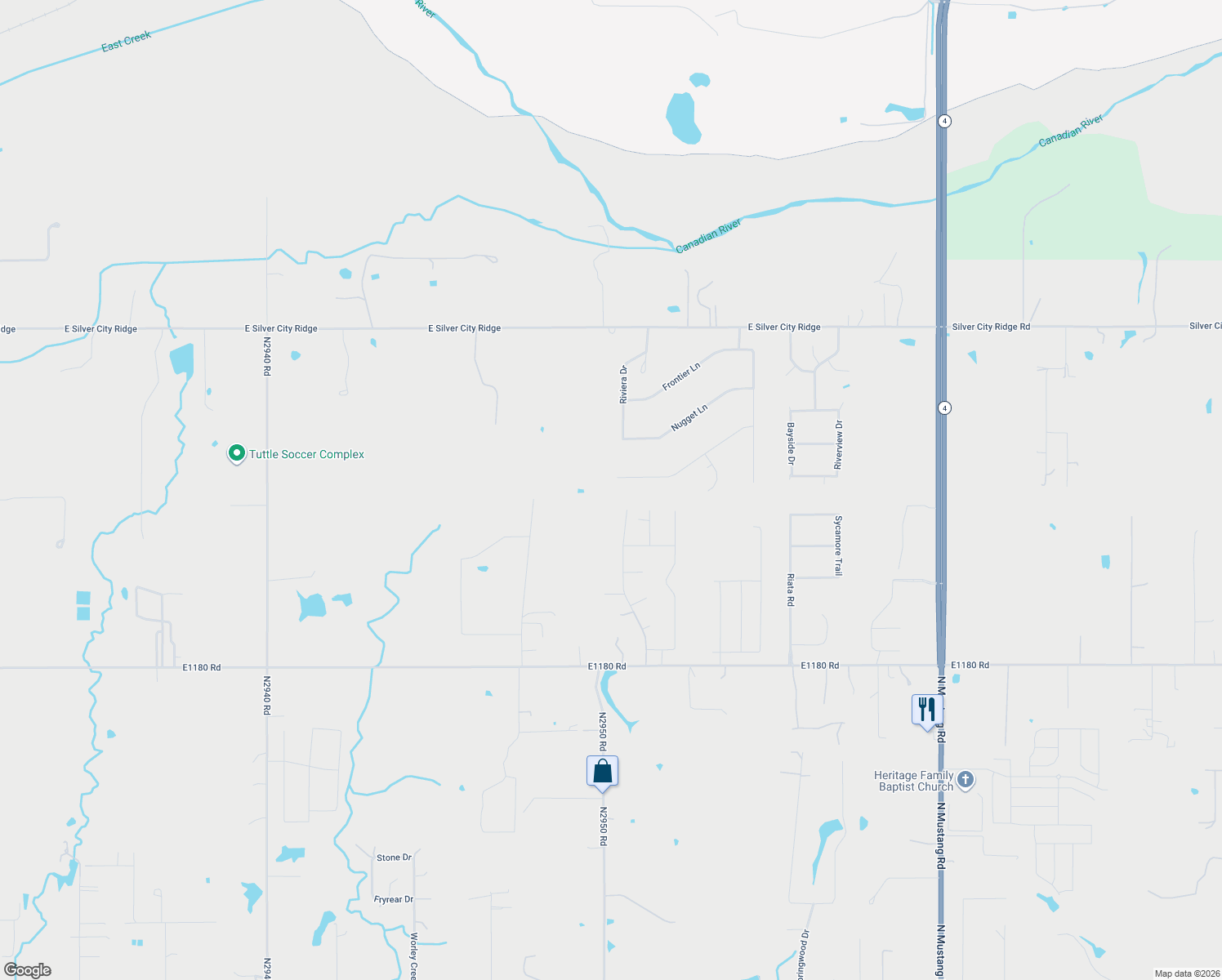 map of restaurants, bars, coffee shops, grocery stores, and more near 4008 Stardust Lane in Tuttle