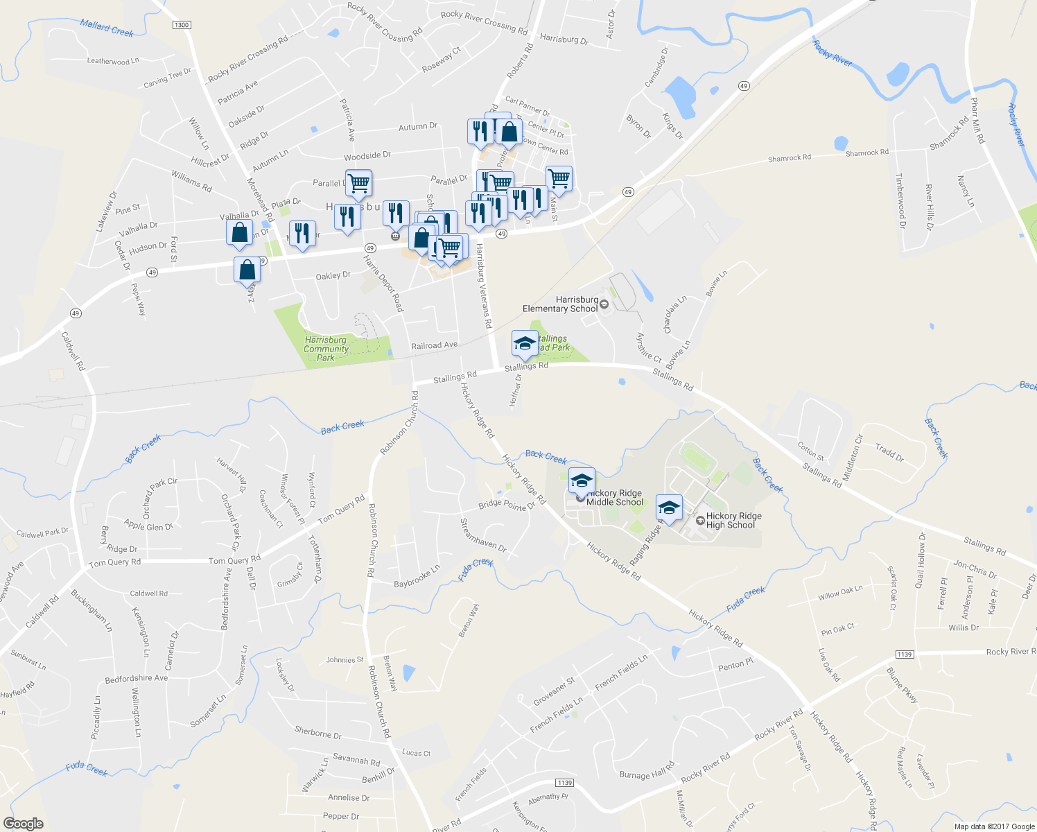 map of restaurants, bars, coffee shops, grocery stores, and more near 7399 Hoffner Drive in Harrisburg