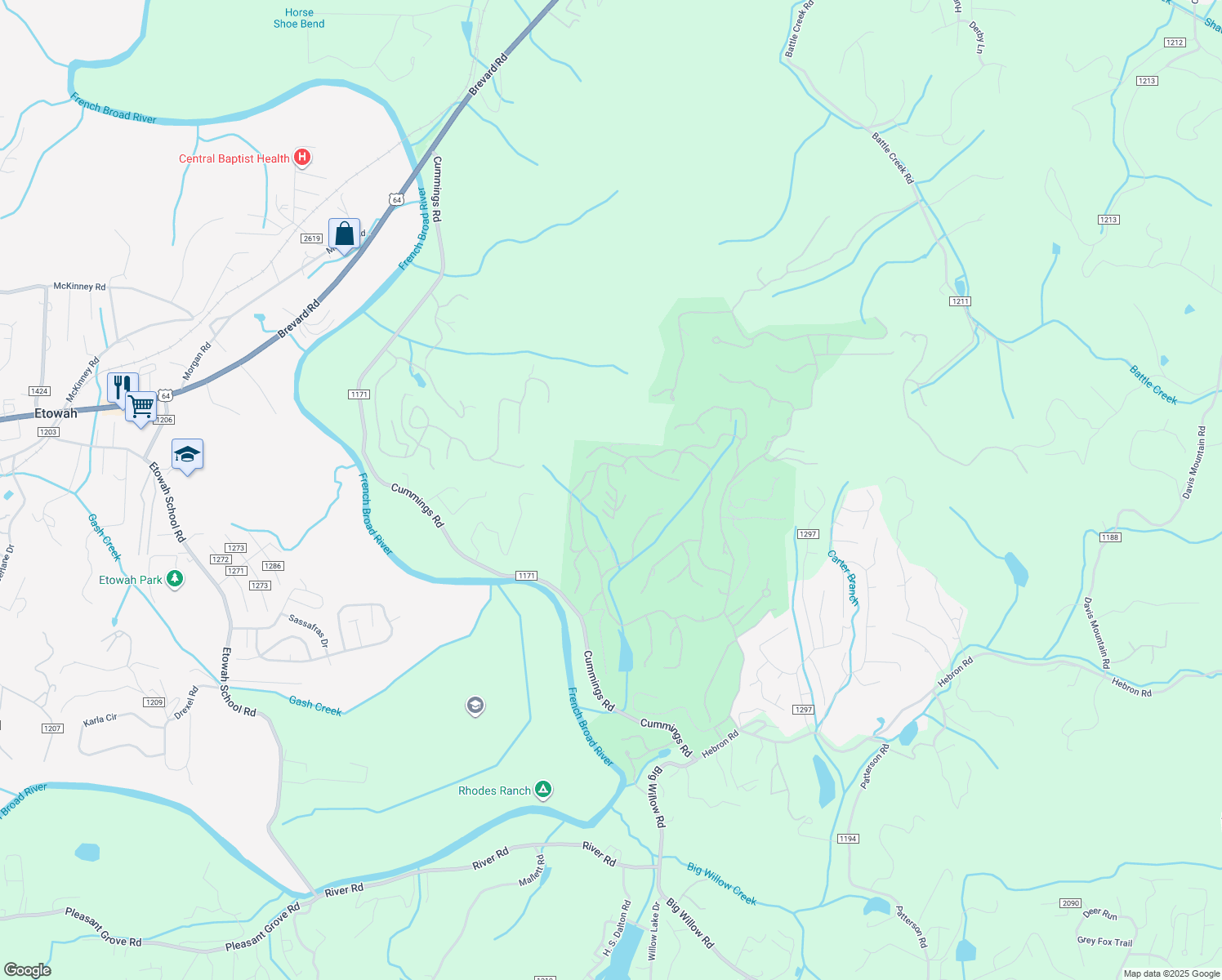 map of restaurants, bars, coffee shops, grocery stores, and more near 80 Laurel Ridge Place in Hendersonville