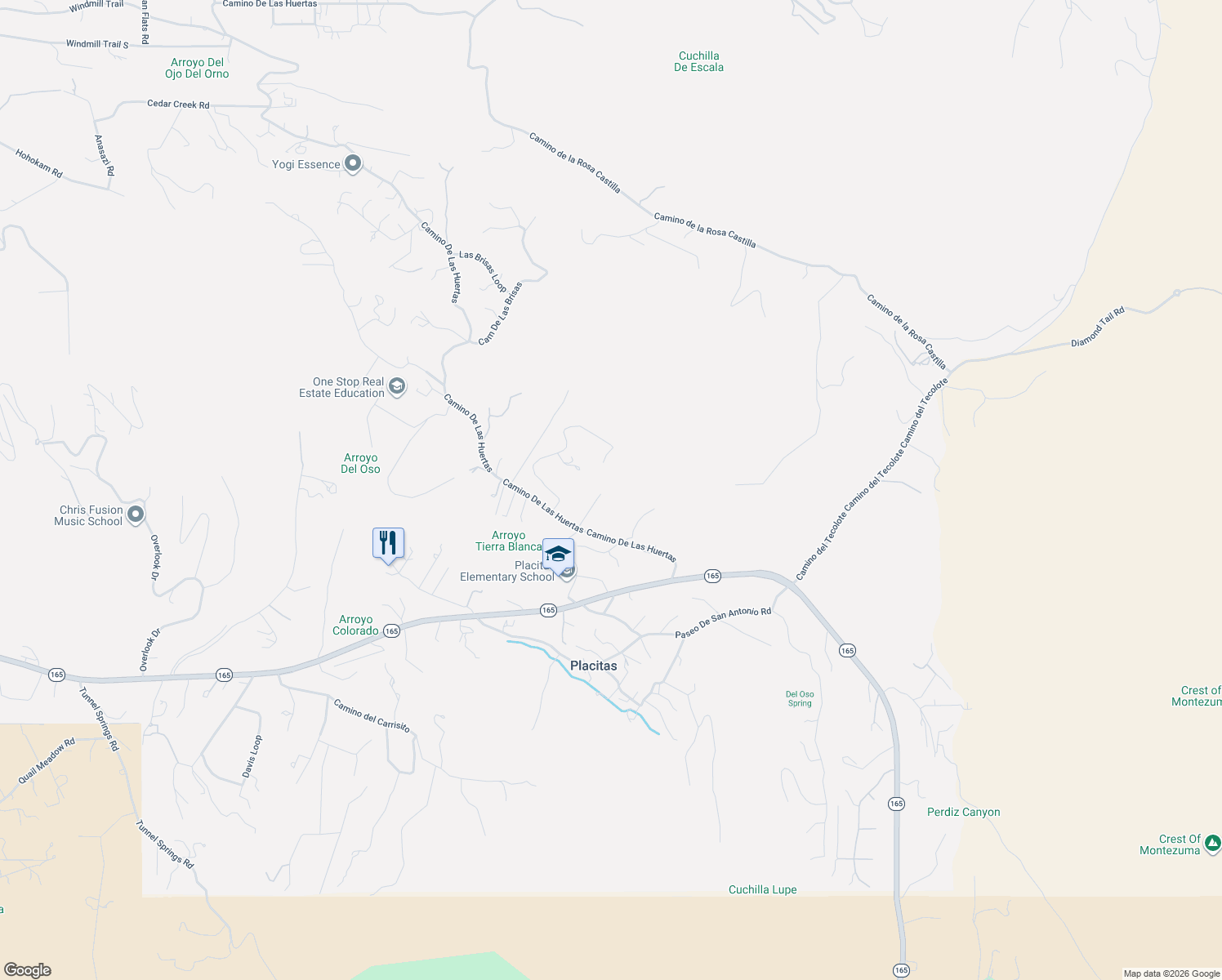 map of restaurants, bars, coffee shops, grocery stores, and more near 38 Camino De Las Huertas in Placitas