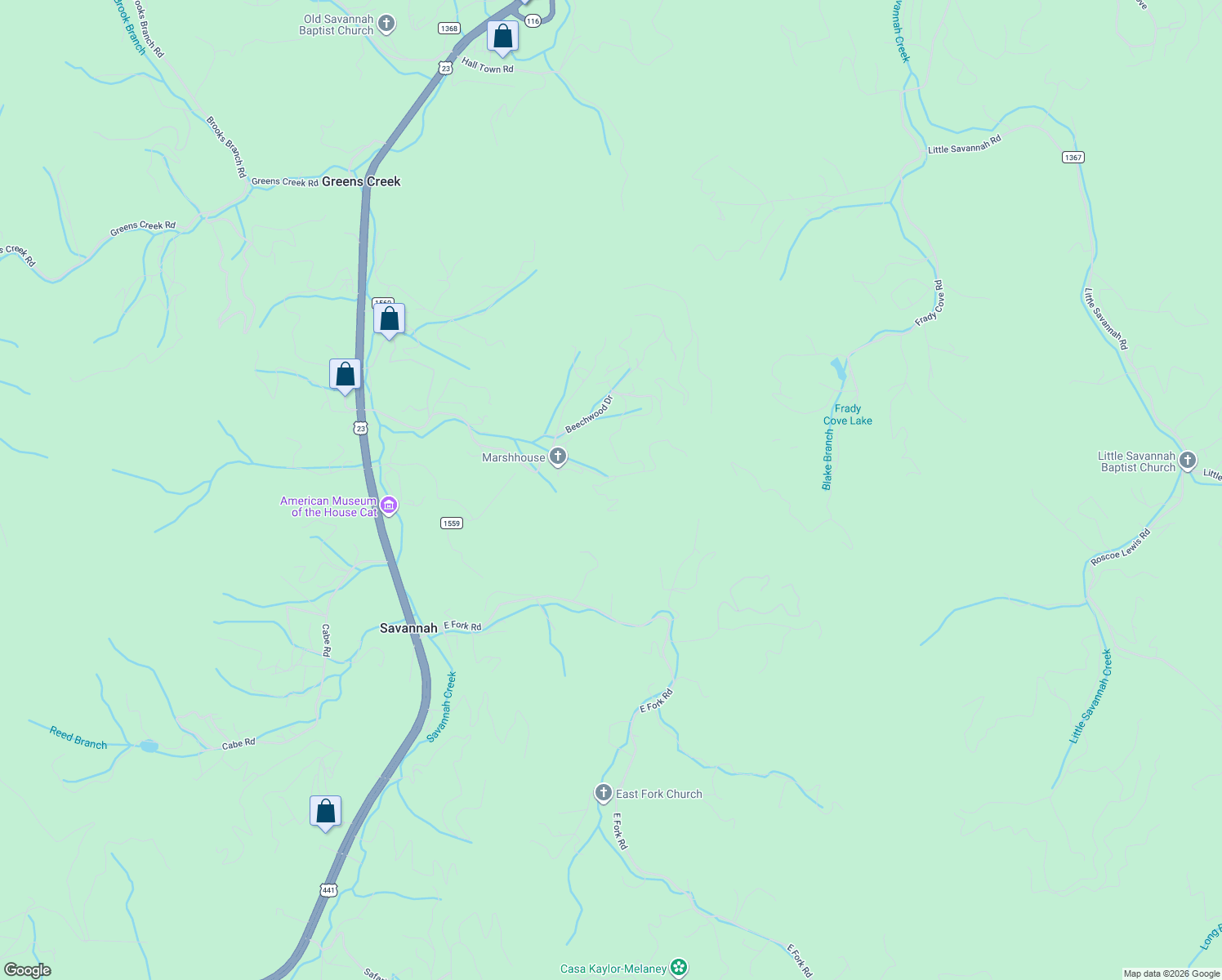 map of restaurants, bars, coffee shops, grocery stores, and more near 245 Fiddle And A Bow Lane in Sylva