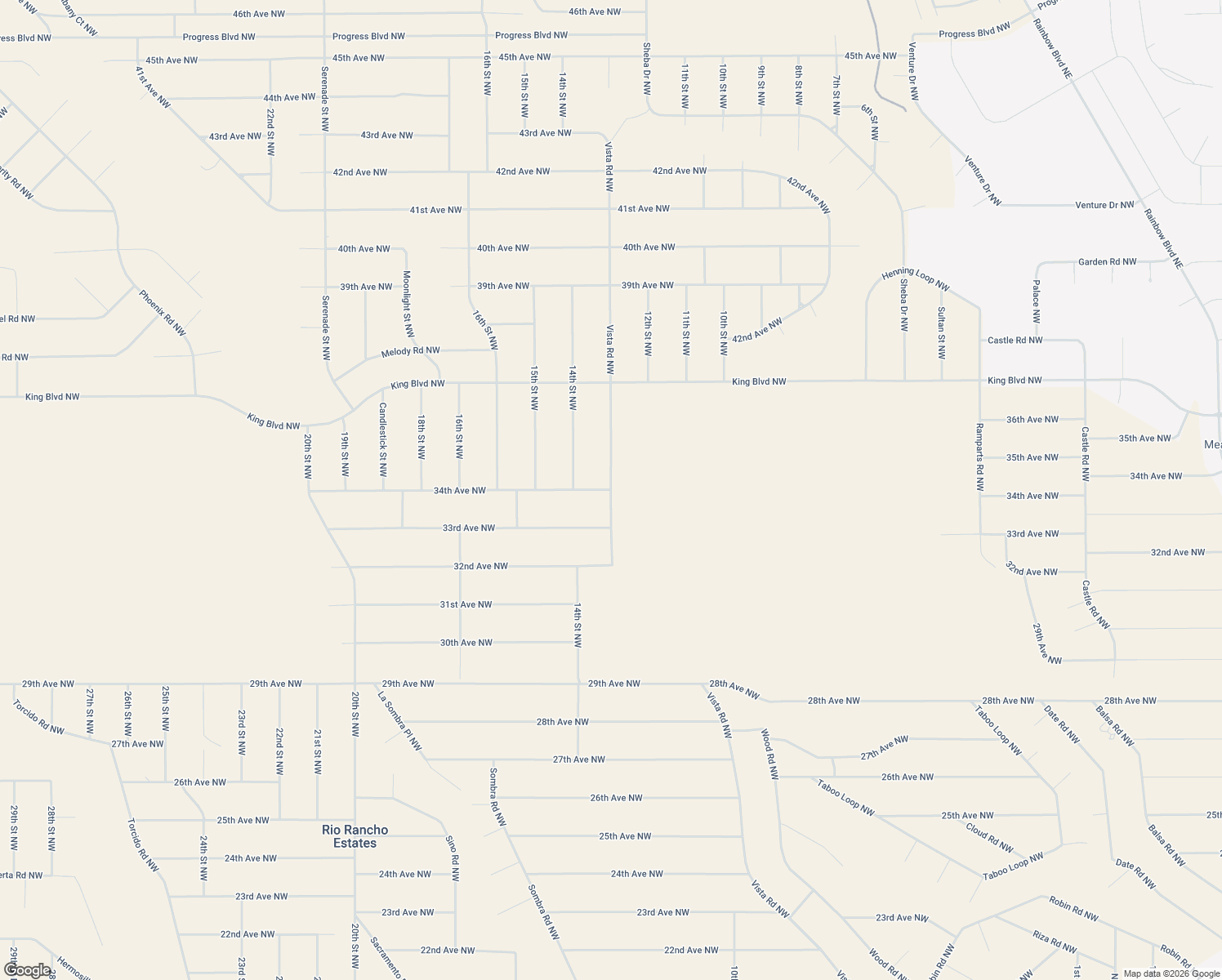 map of restaurants, bars, coffee shops, grocery stores, and more near 34th Avenue Northwest in Rio Rancho