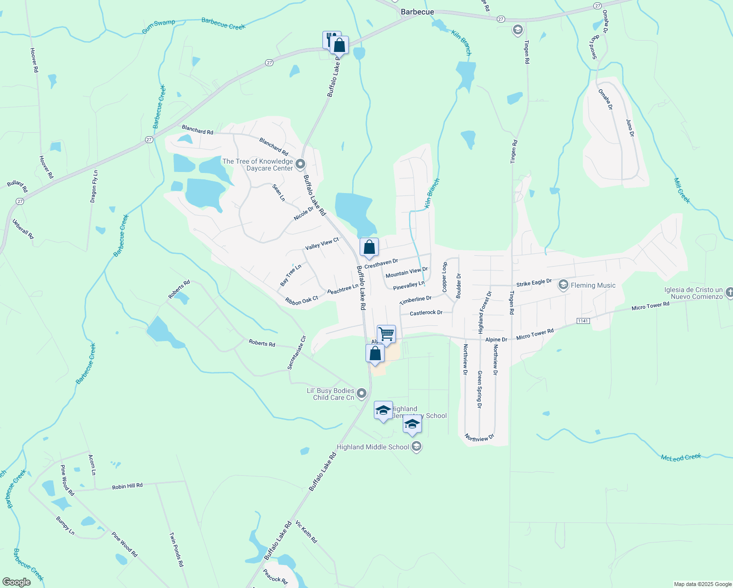 map of restaurants, bars, coffee shops, grocery stores, and more near 136 Wedgewood Court in Sanford