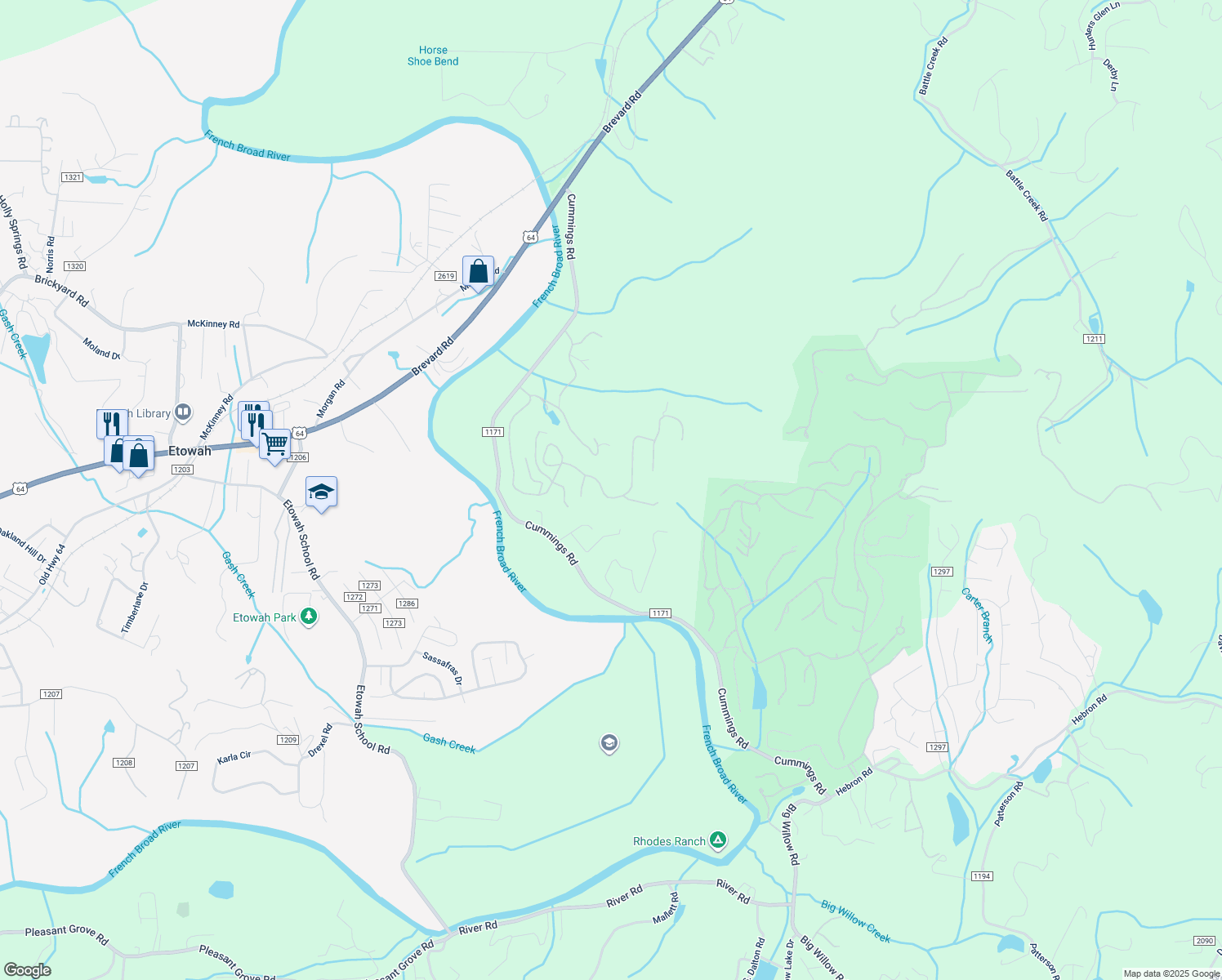 map of restaurants, bars, coffee shops, grocery stores, and more near 309 Mountain Valley Drive in Hendersonville