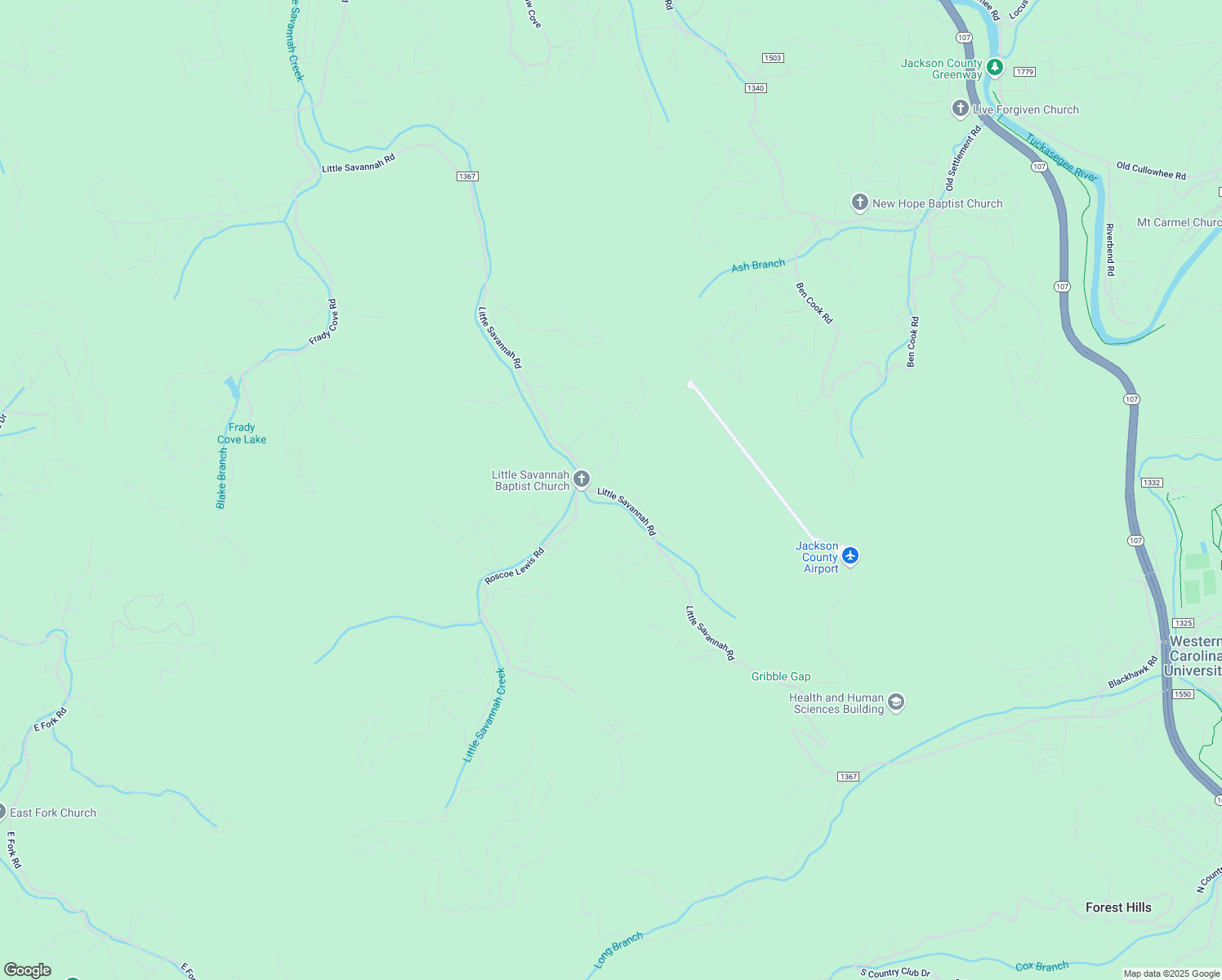 map of restaurants, bars, coffee shops, grocery stores, and more near 2527 Little Savannah Road in Sylva