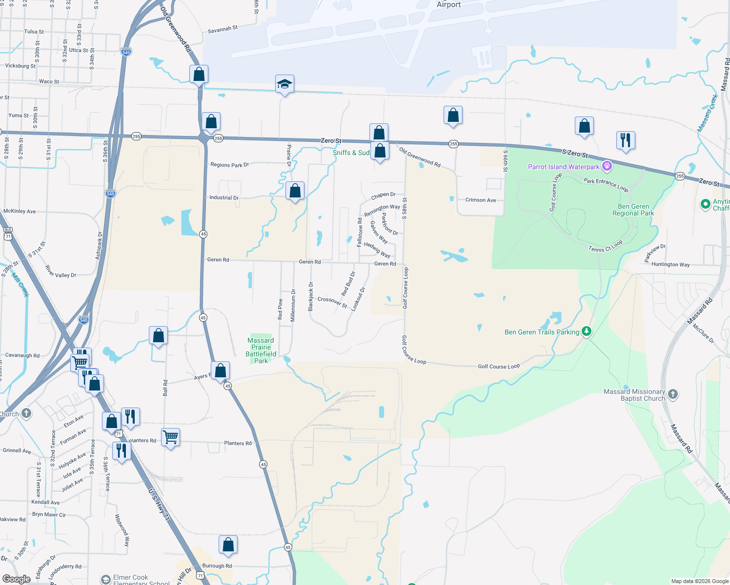 map of restaurants, bars, coffee shops, grocery stores, and more near 6919 Lookout Drive in Fort Smith