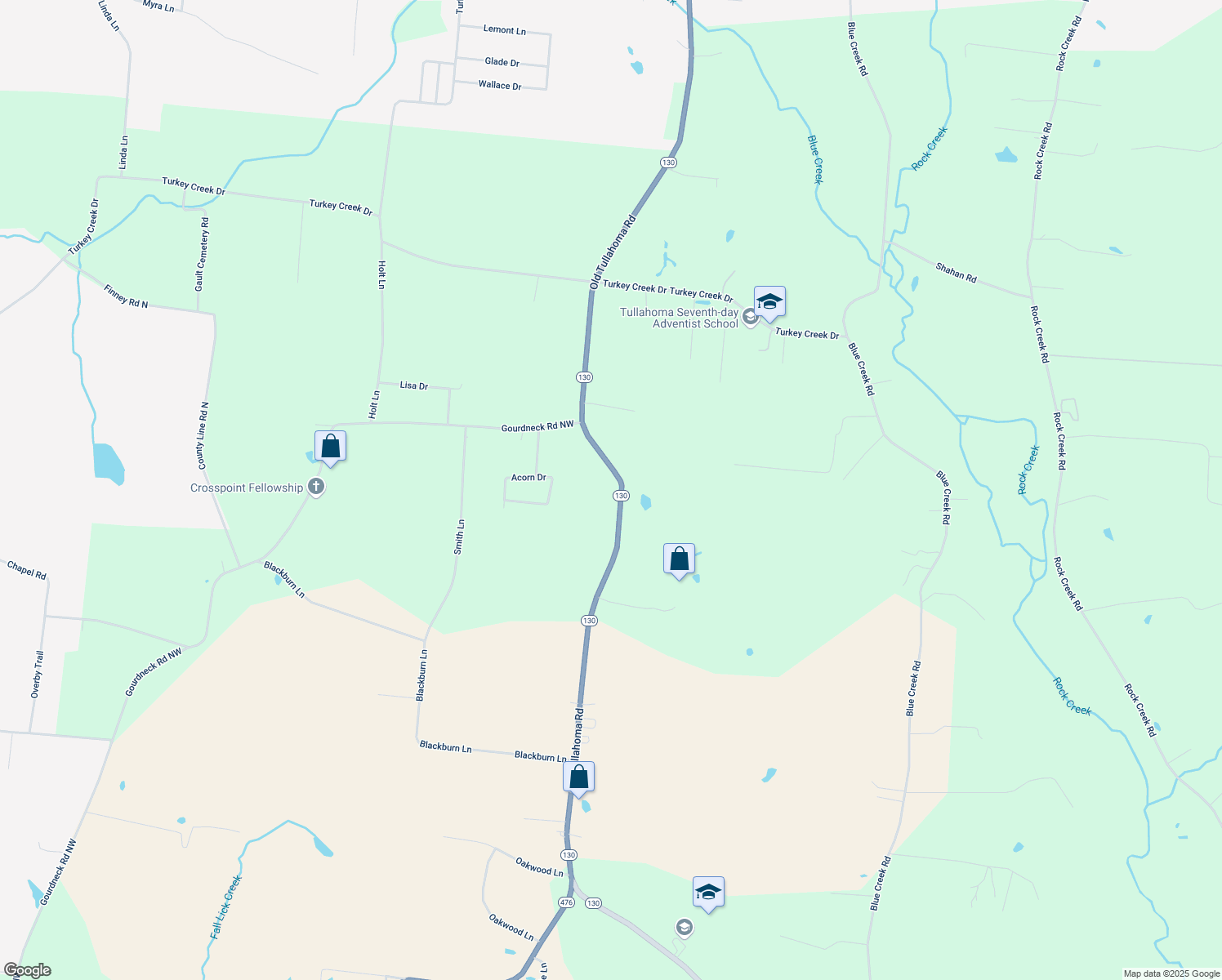map of restaurants, bars, coffee shops, grocery stores, and more near 12209 Old Tullahoma Rd in Tullahoma