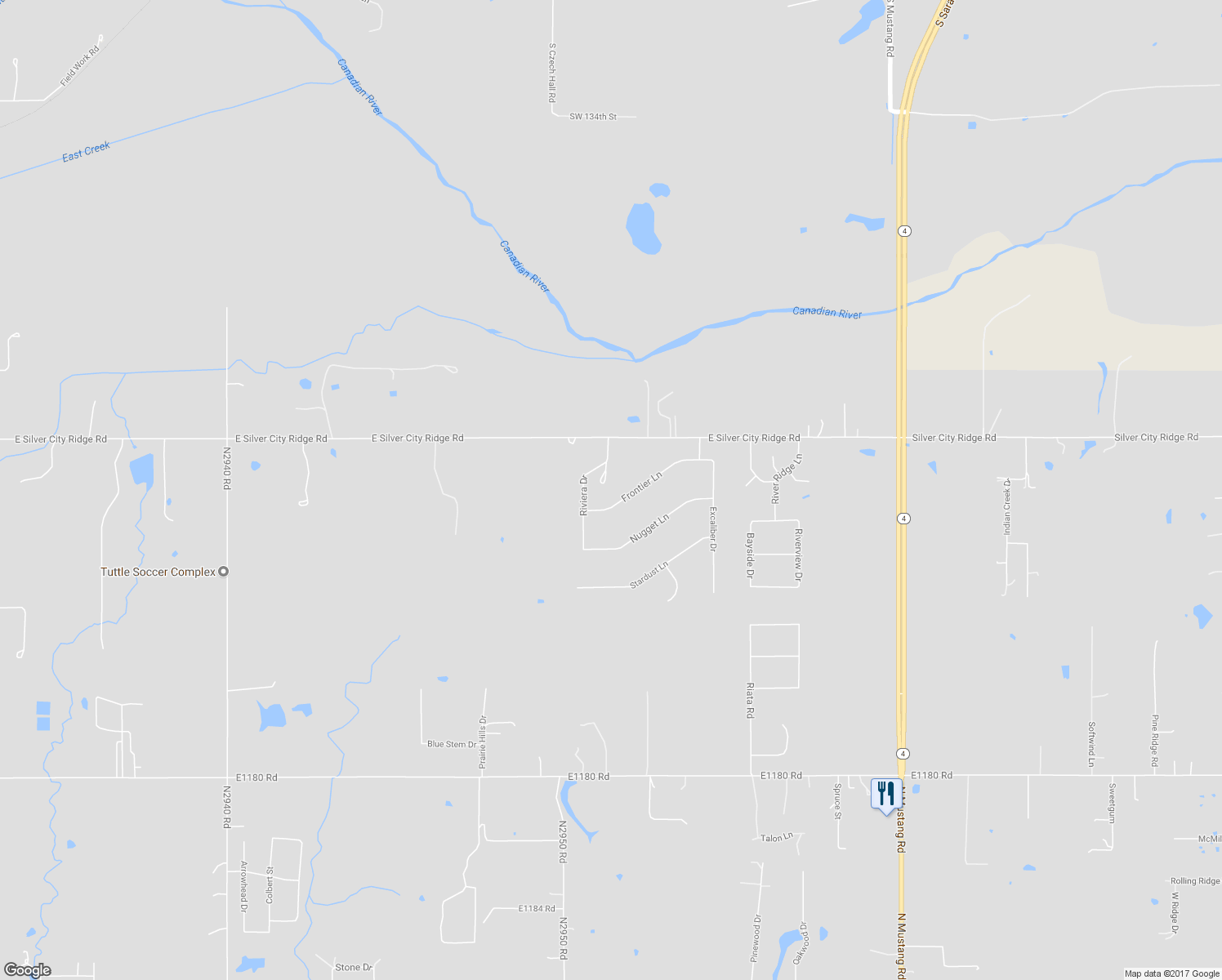 map of restaurants, bars, coffee shops, grocery stores, and more near 4111 Frontier Lane in Tuttle