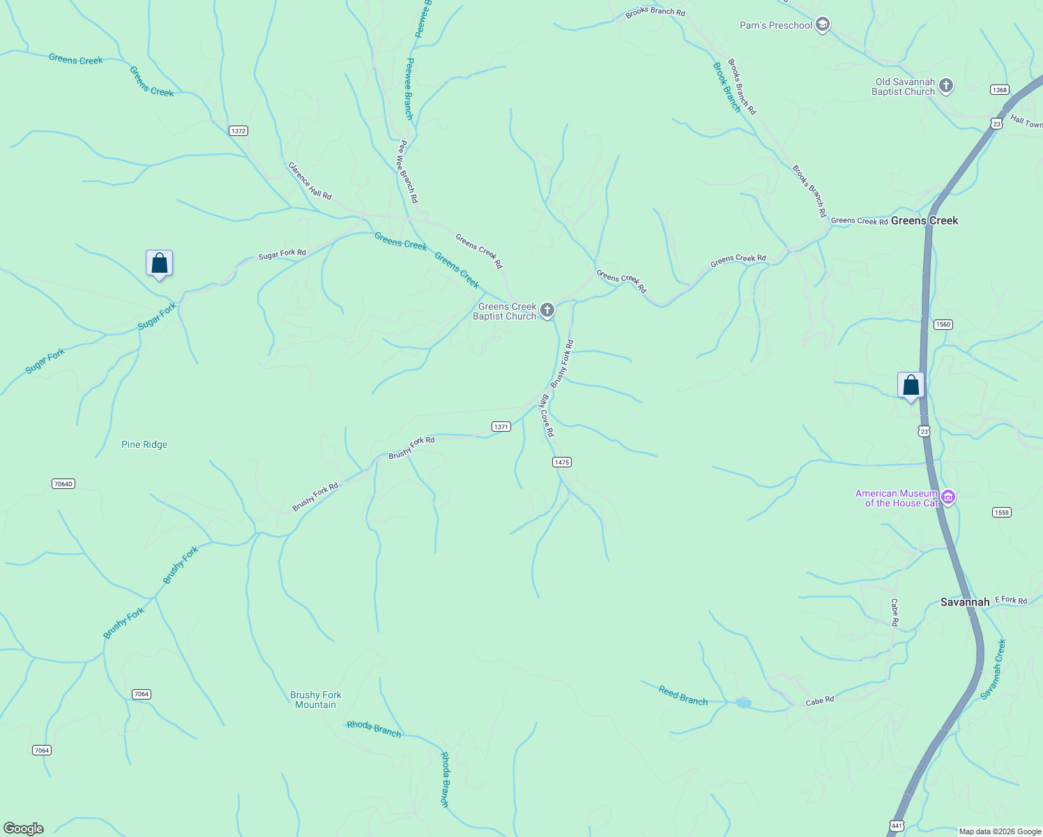 map of restaurants, bars, coffee shops, grocery stores, and more near 525 Brushy Fork Road in Sylva
