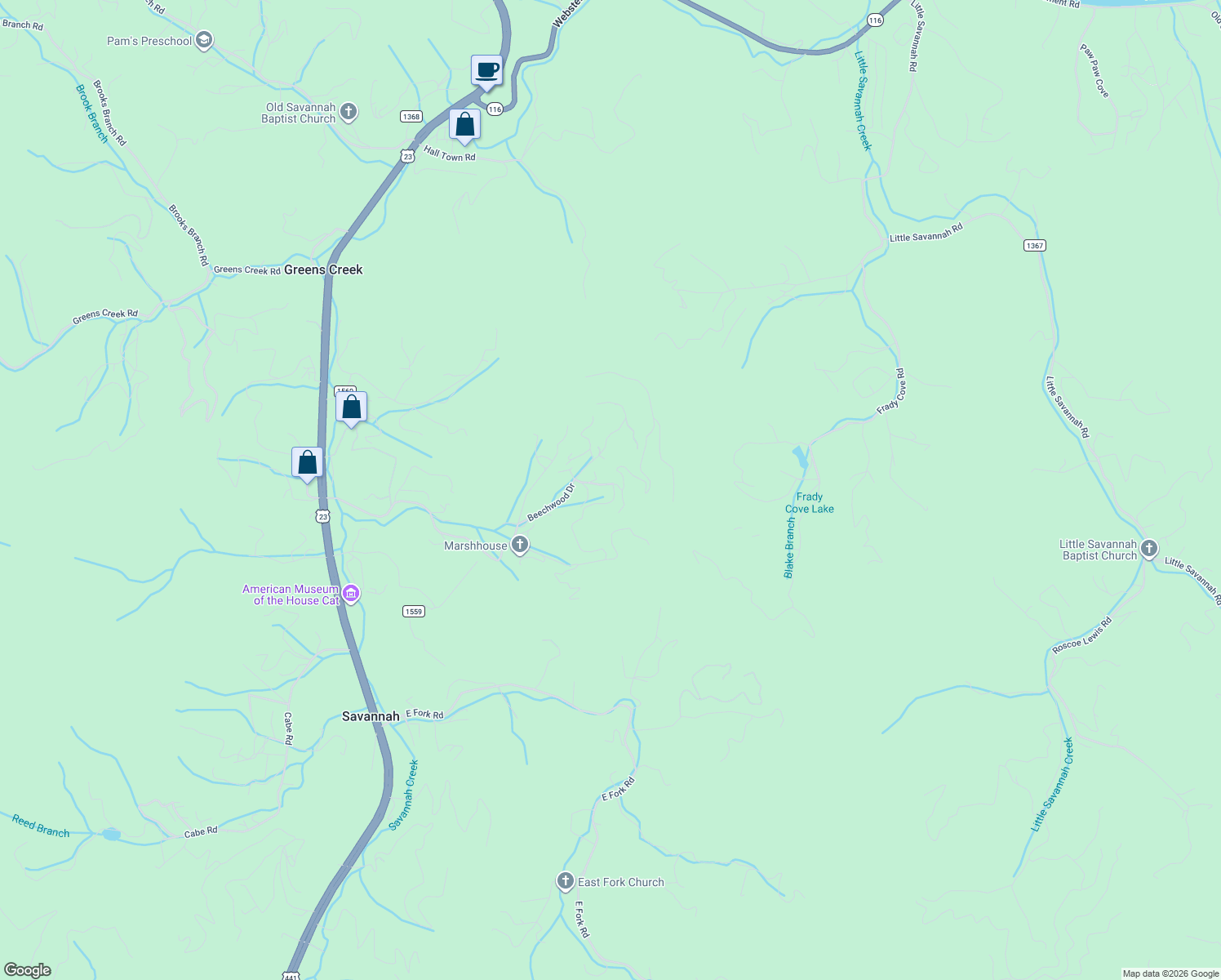 map of restaurants, bars, coffee shops, grocery stores, and more near 322 Beechwood Drive in Sylva