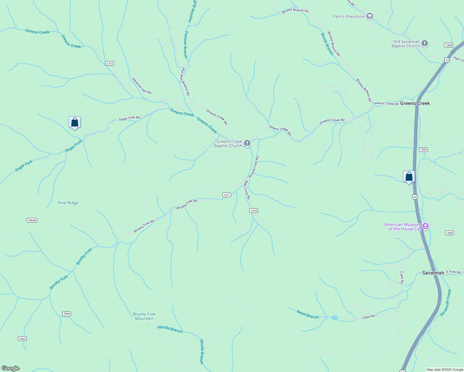 map of restaurants, bars, coffee shops, grocery stores, and more near 525 Brushy Fork Road in Sylva