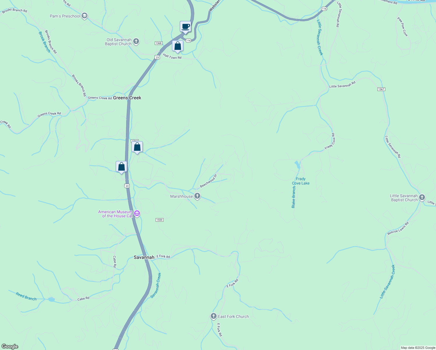 map of restaurants, bars, coffee shops, grocery stores, and more near 184 Beechwood Drive in Sylva
