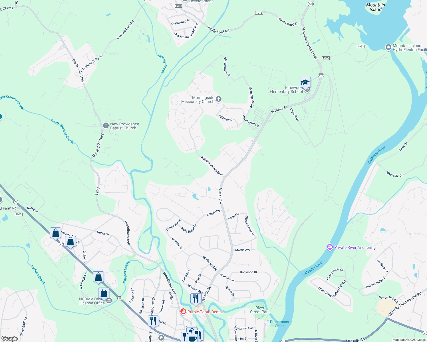 map of restaurants, bars, coffee shops, grocery stores, and more near 129 Autumn Woods Boulevard in Mount Holly