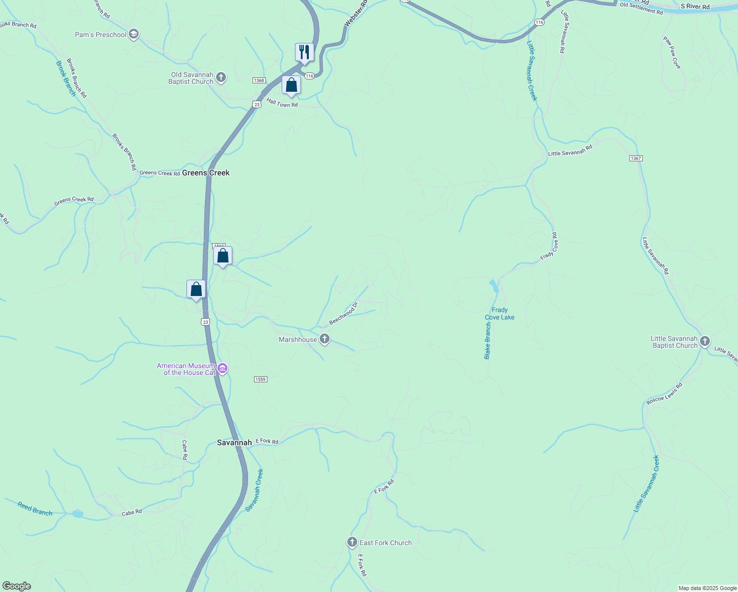map of restaurants, bars, coffee shops, grocery stores, and more near 184 Beechwood Drive in Sylva