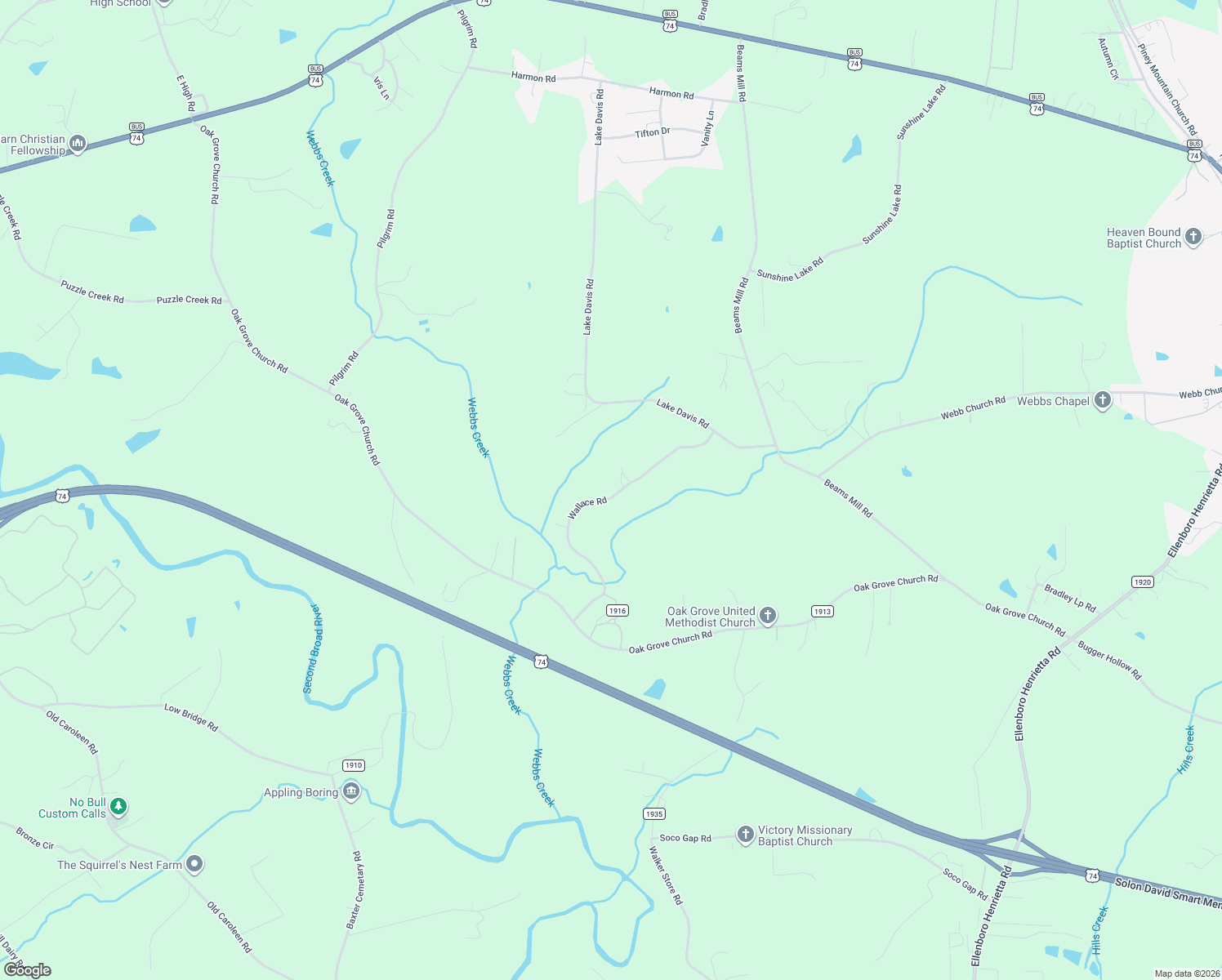 map of restaurants, bars, coffee shops, grocery stores, and more near 266 Wallace Road in Ellenboro