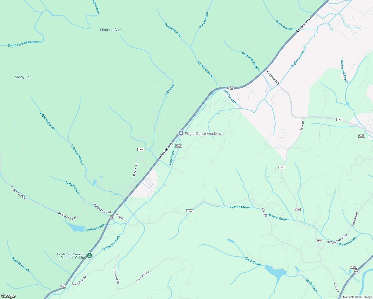 map of restaurants, bars, coffee shops, grocery stores, and more near 11 Sandrock Trail in Transylvania County