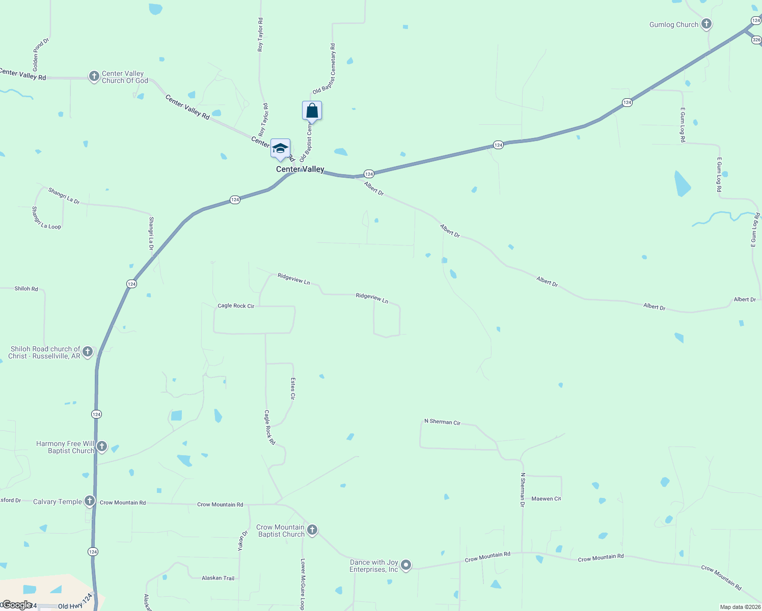 map of restaurants, bars, coffee shops, grocery stores, and more near 1198 Ridgeview Lane in Russellville
