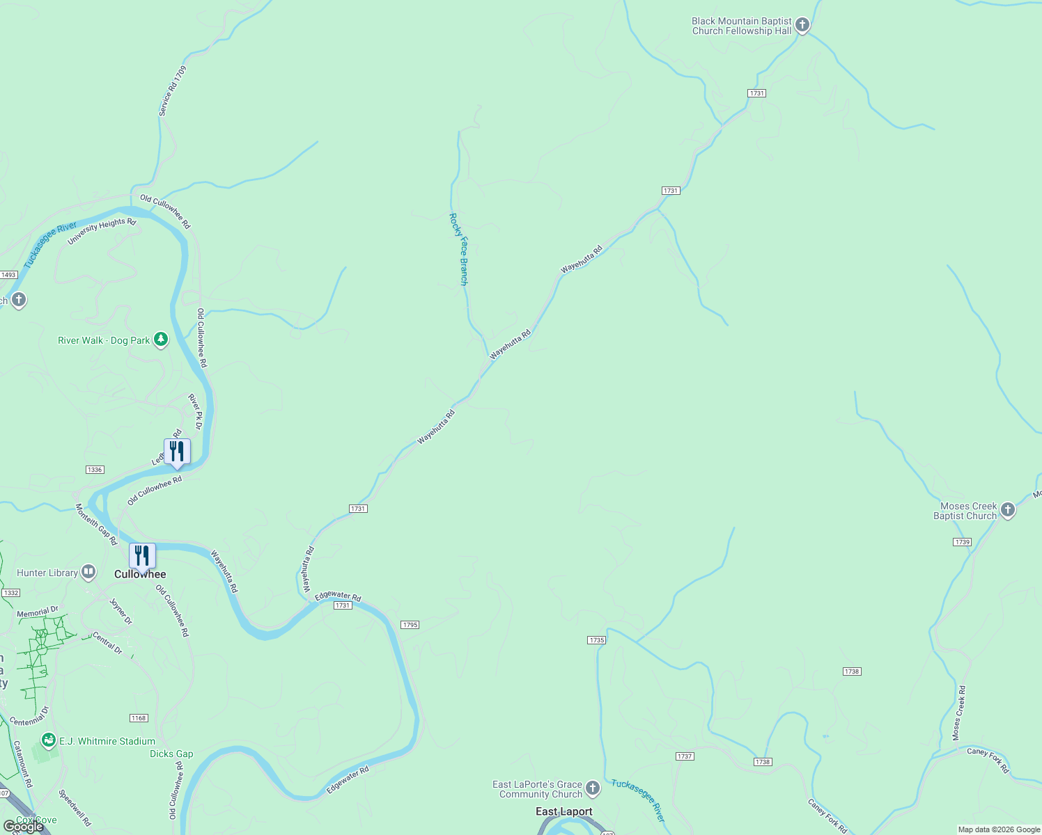 map of restaurants, bars, coffee shops, grocery stores, and more near 400-498 Doggone Road in Cullowhee